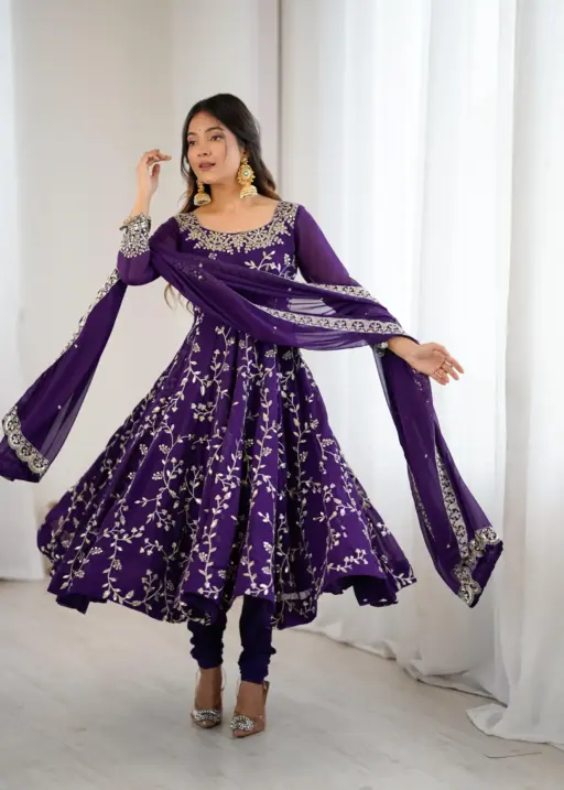 Wedding Wear Purple Anarkali Suit with churidar