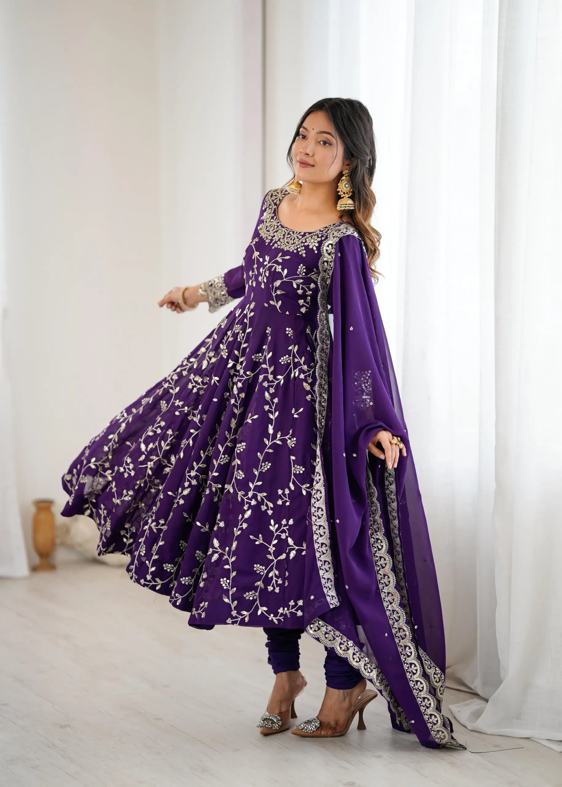 Wedding Wear Purple Anarkali Suit with churidar - Image 2