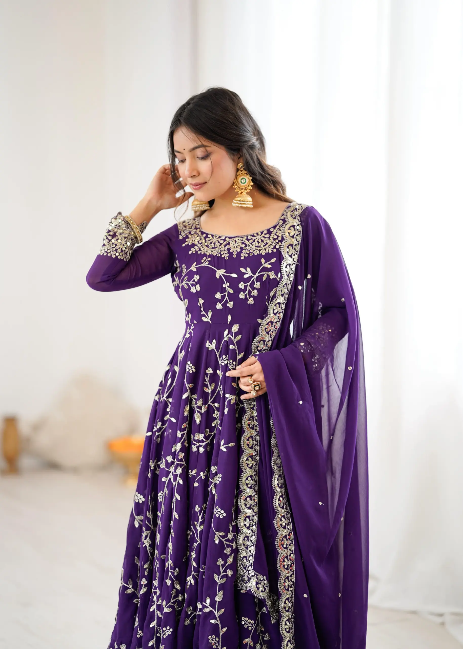 Wedding Wear Purple Anarkali Suit with churidar - Image 4