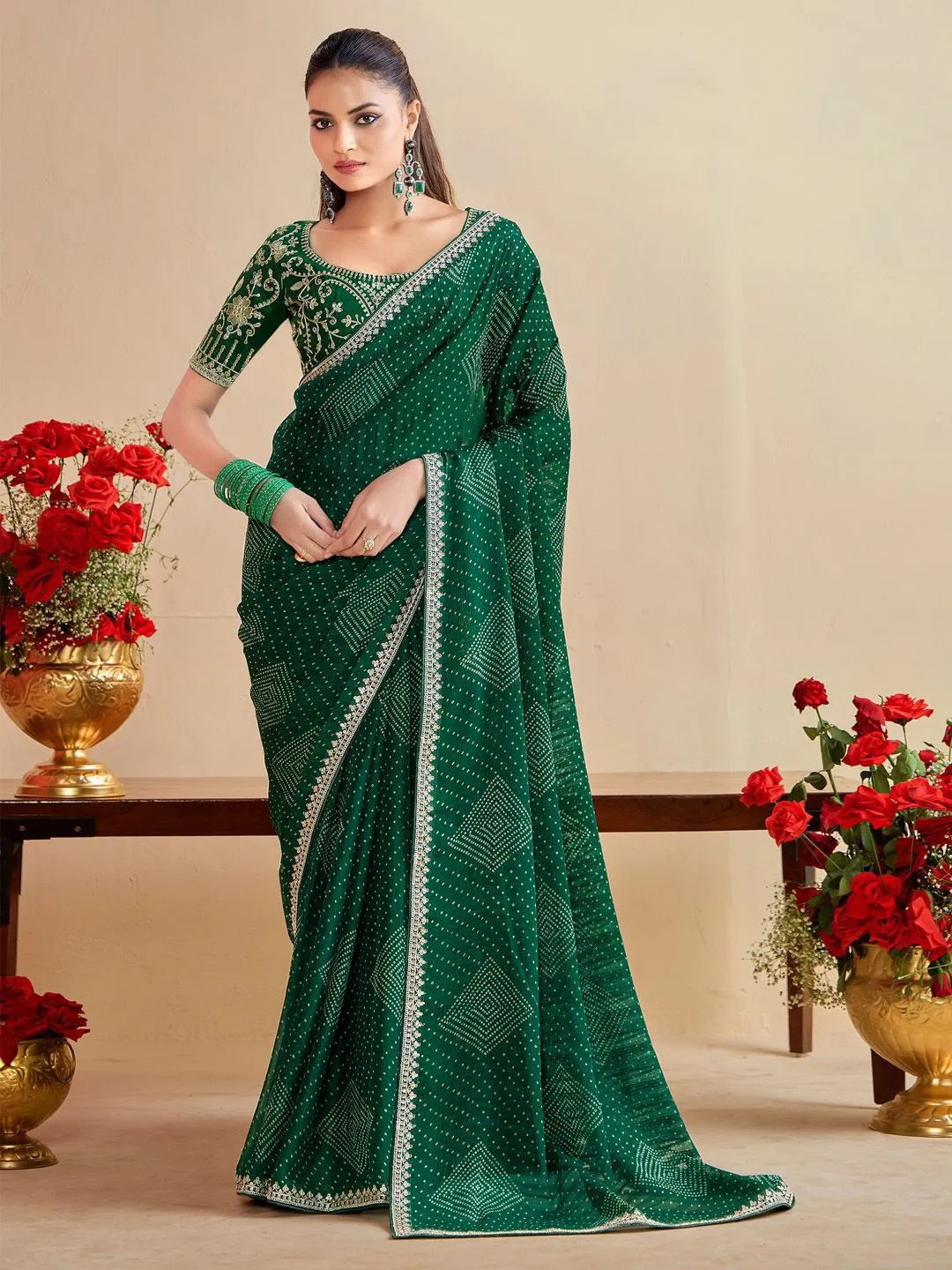 Bandhani Saree with Embroidery Blouse