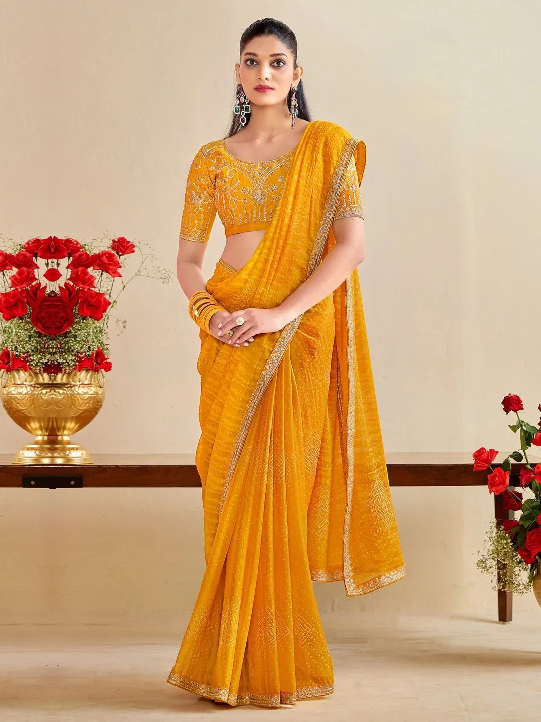 Bandhani Saree with Embroidery Blouse - Image 2