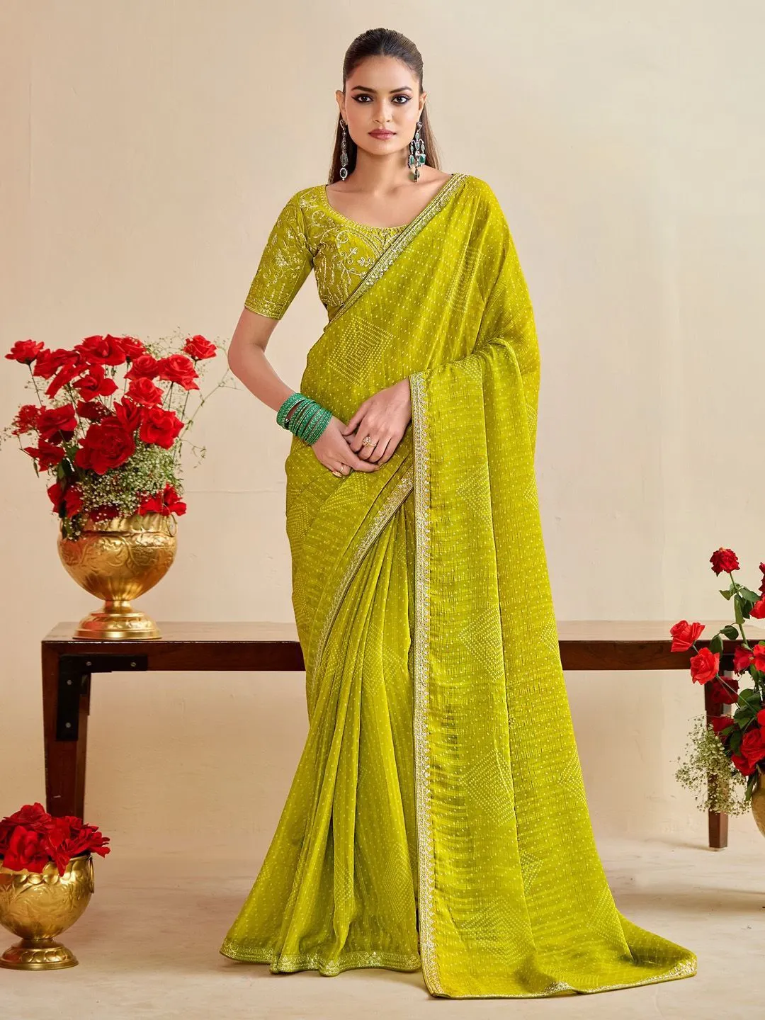 Bandhani Saree with Embroidery Blouse - Image 5
