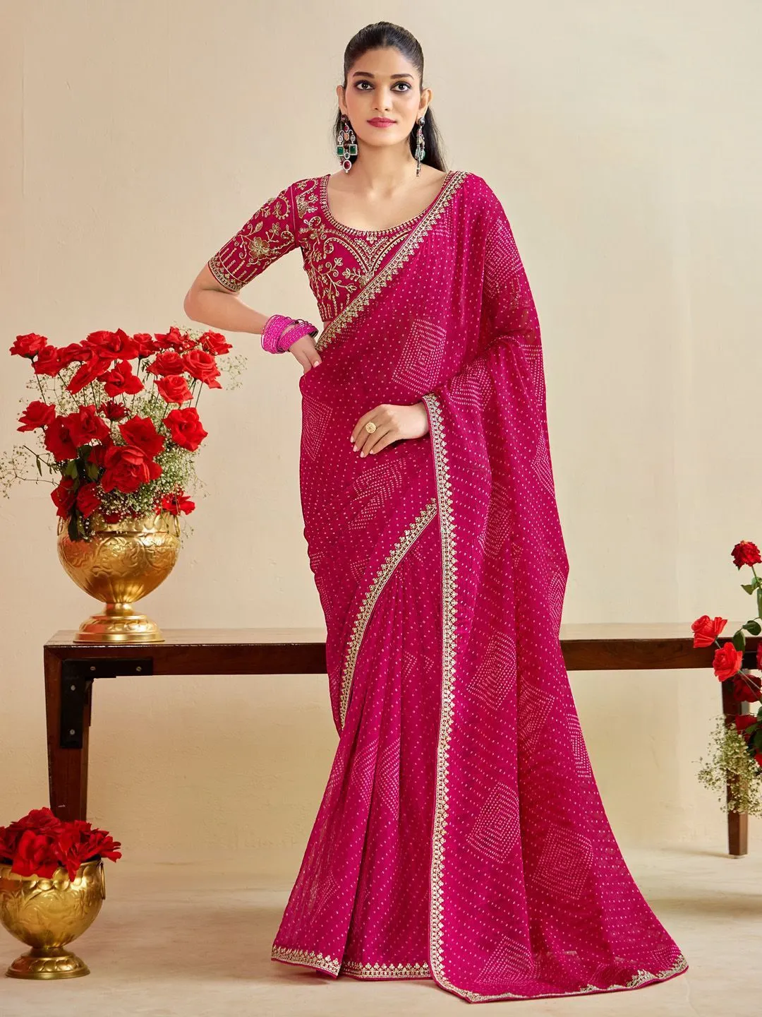 Bandhani Saree with Embroidery Blouse - Image 7