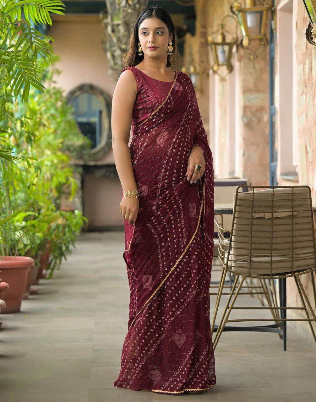 Bandhni Printed Saree with Fancy Work