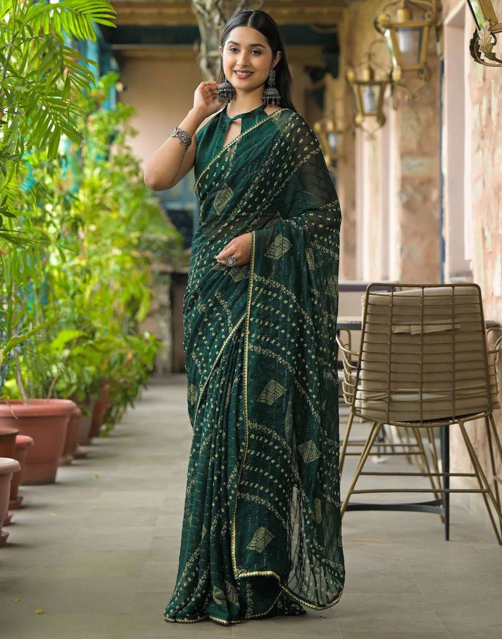 Bandhni Printed Saree with Fancy Work - Image 8