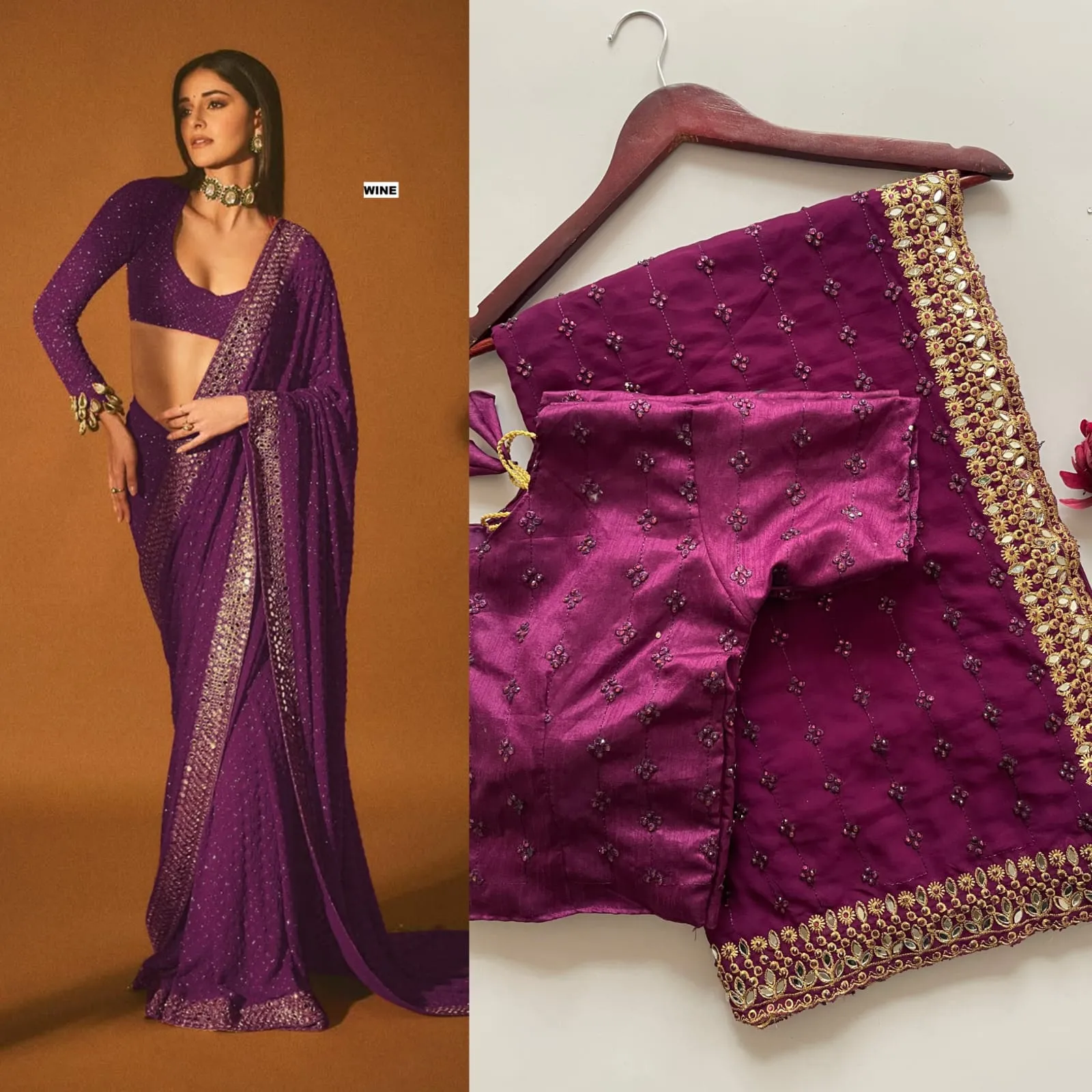 Buy Bollywood Style Border Saree - Image 2