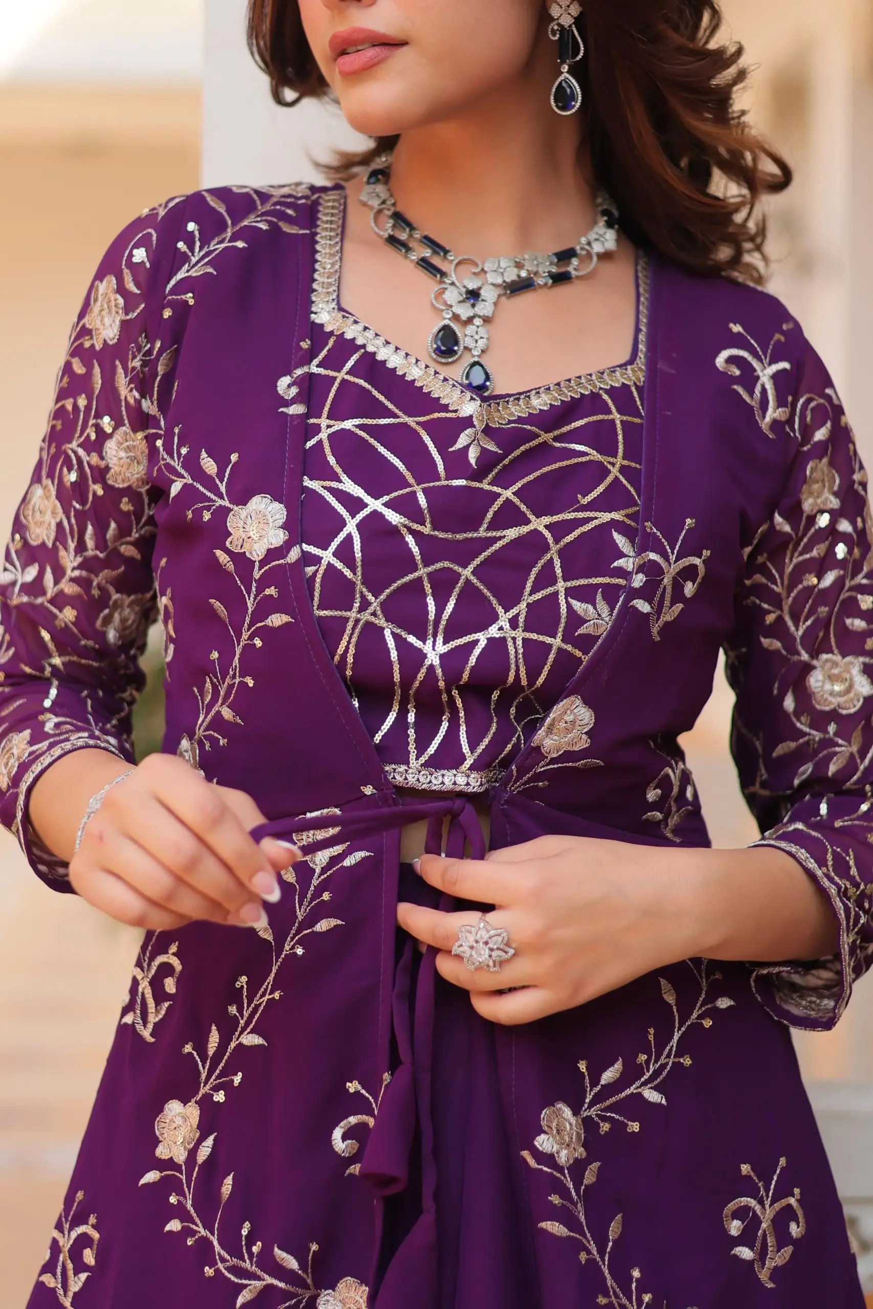 Buy Fancy Indo Western with Shrug - Image 4
