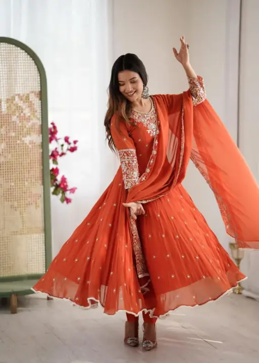 Buy Orange Color Festive Special Anarkali Gown