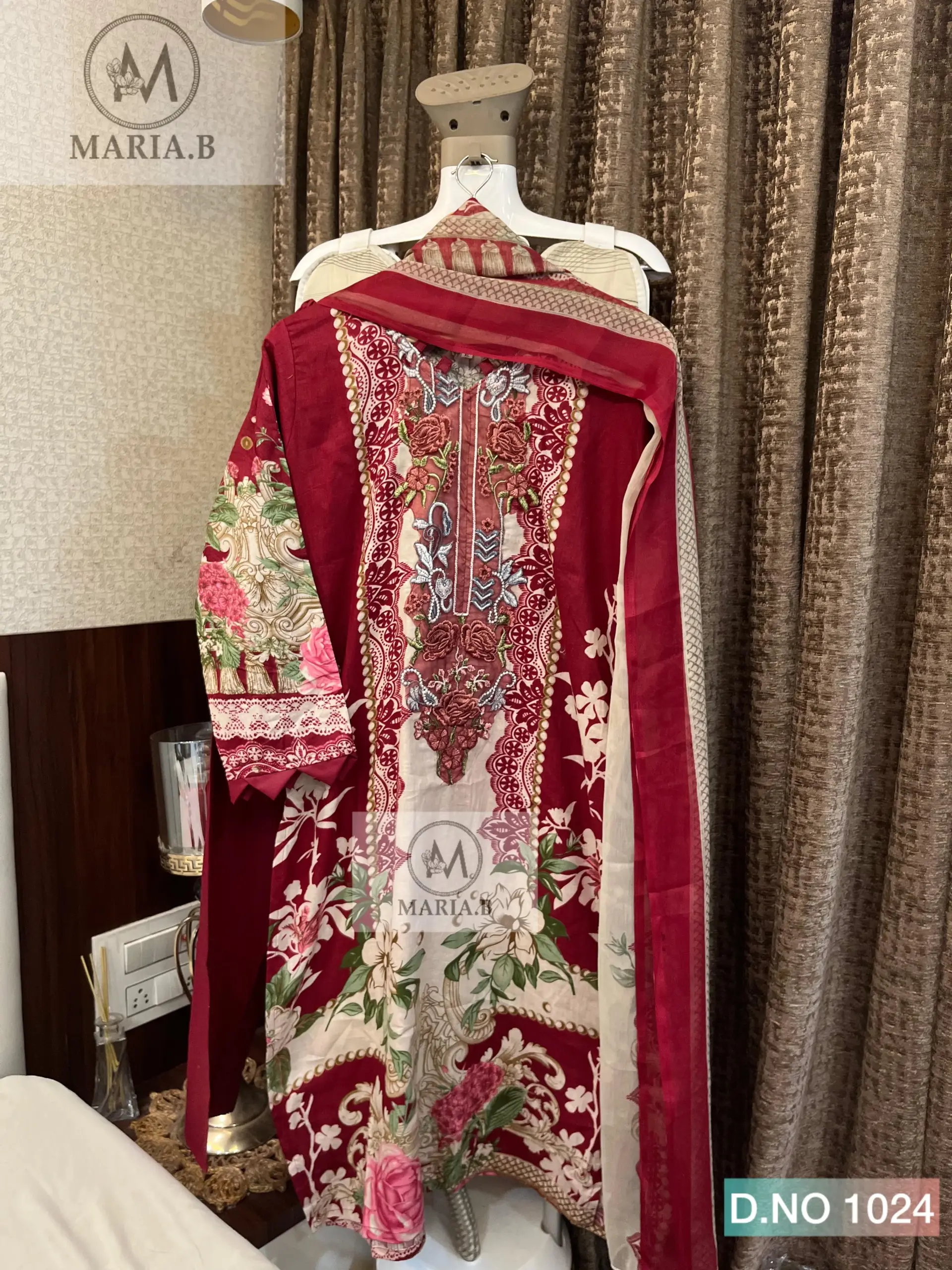 Cherry Red Patch work Pakistani Suit