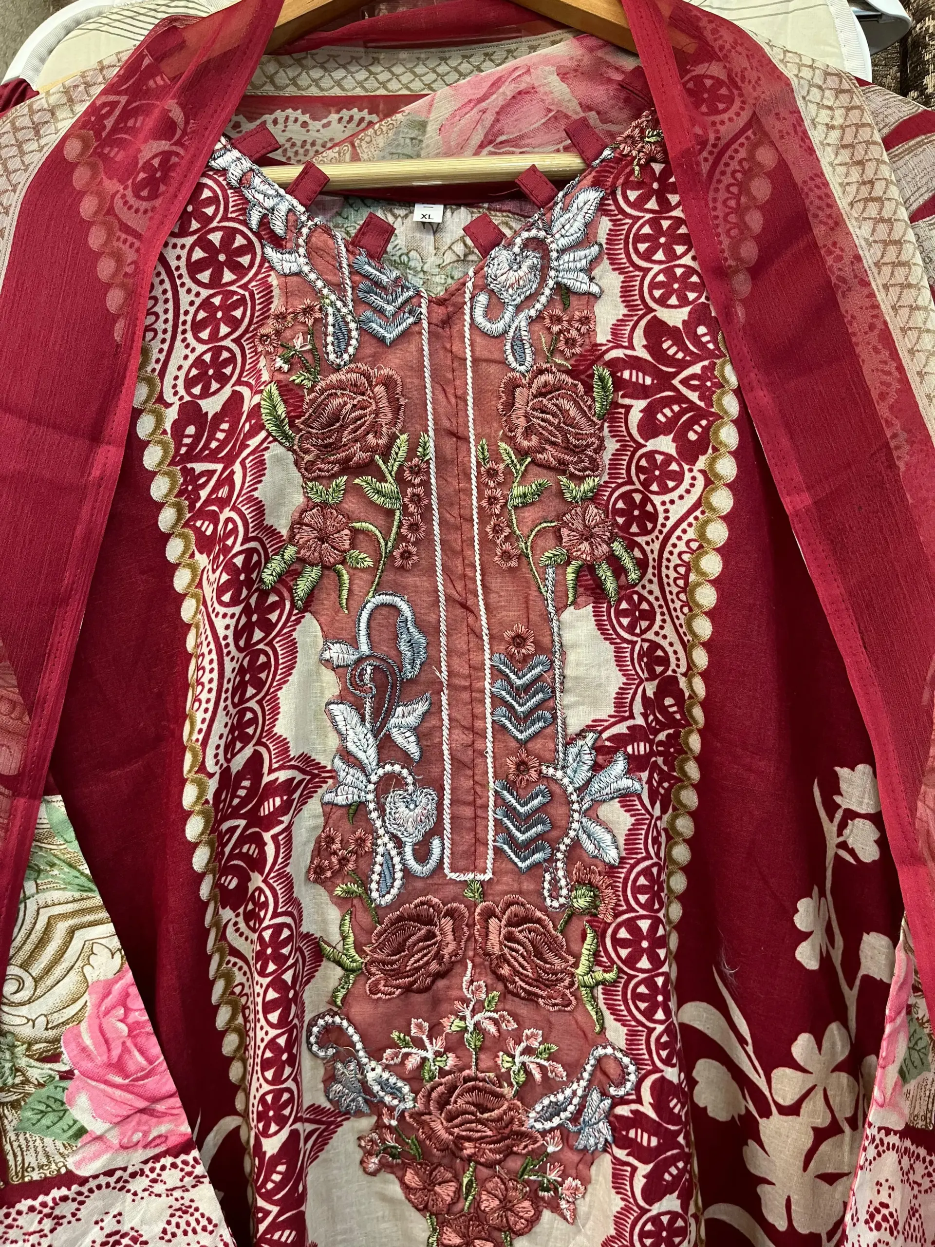 Cherry Red Patch work Pakistani Suit - Image 3