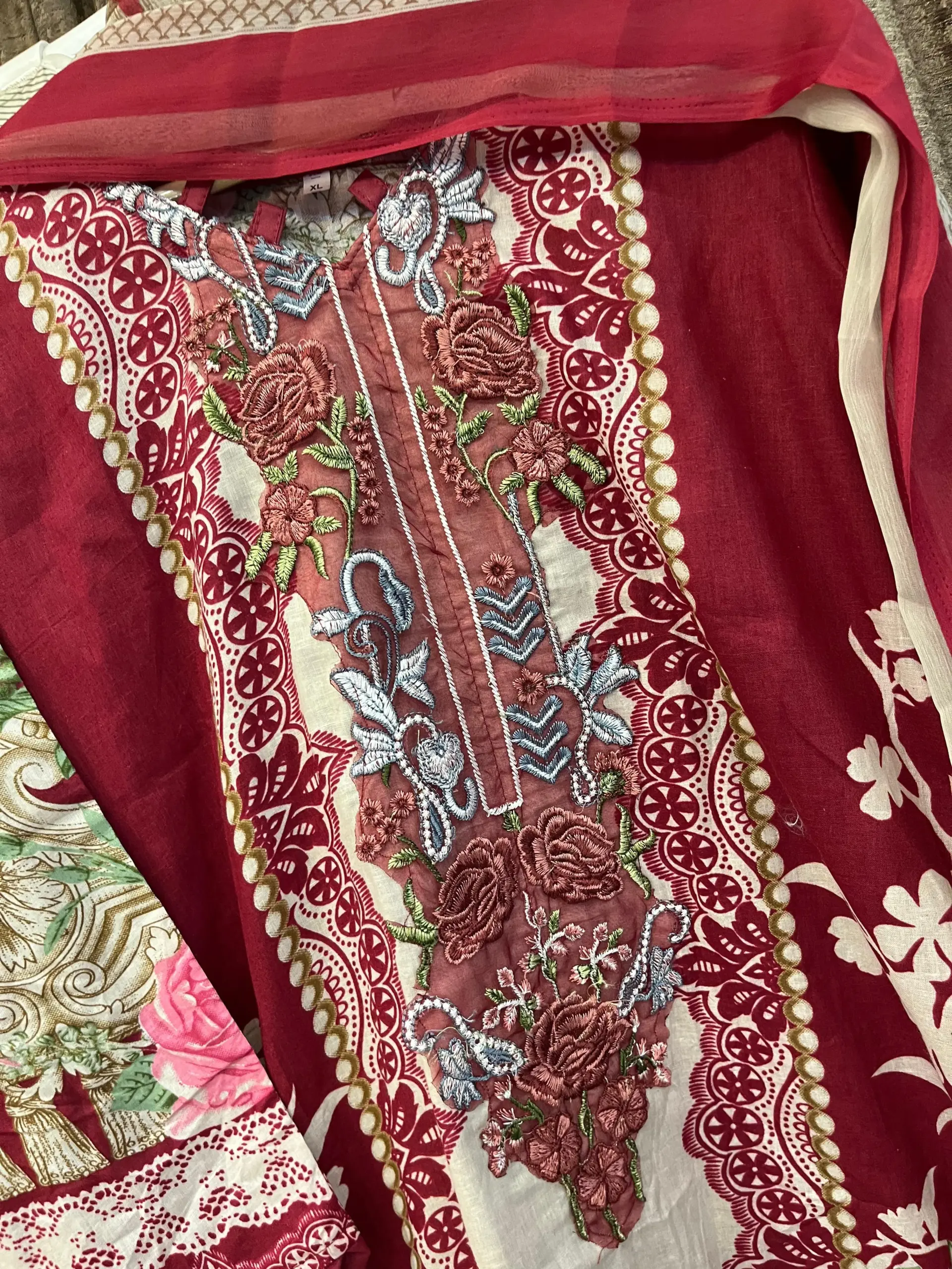 Cherry Red Patch work Pakistani Suit - Image 4