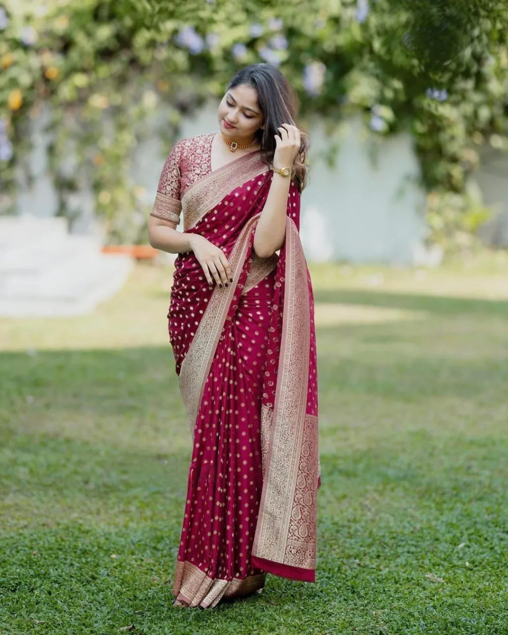 Cherry Red Silk Saree Under 500