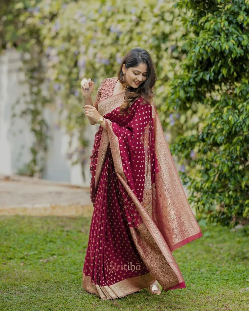 Cherry Red Silk Saree Under 500 - Image 4