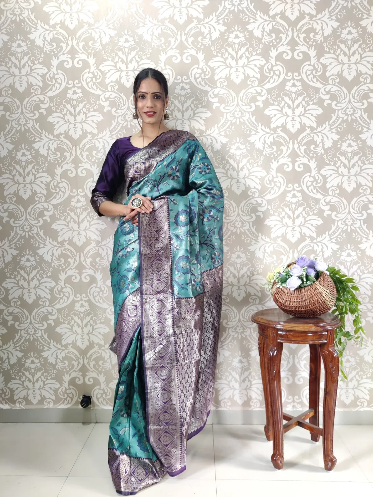 Diwali Festival Readymade Banarasi Saree - Image 2
