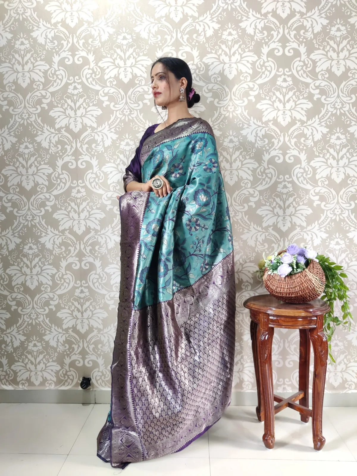 Diwali Festival Readymade Banarasi Saree - Image 3