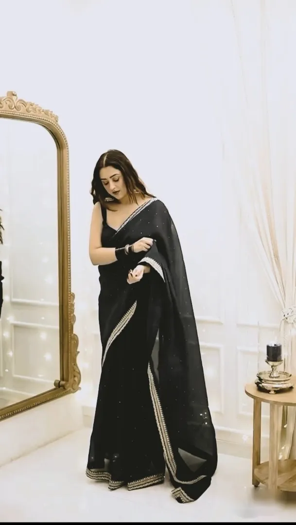 Diwali Wear Organza Border Readymade Saree - Image 2