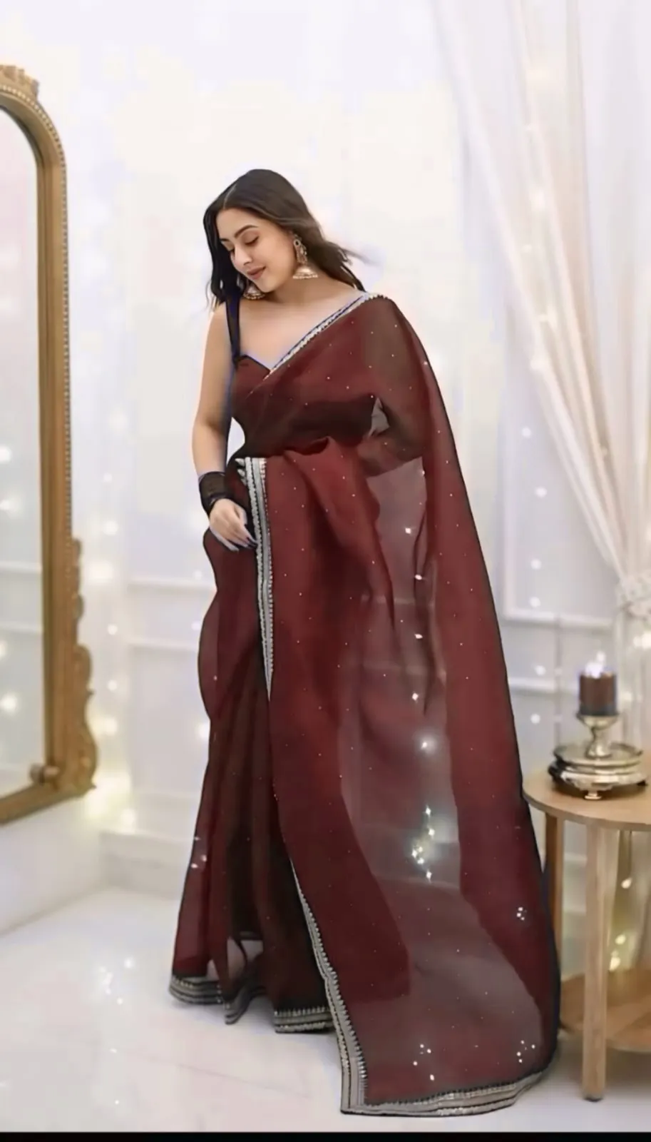 Diwali Wear Organza Border Readymade Saree - Image 3