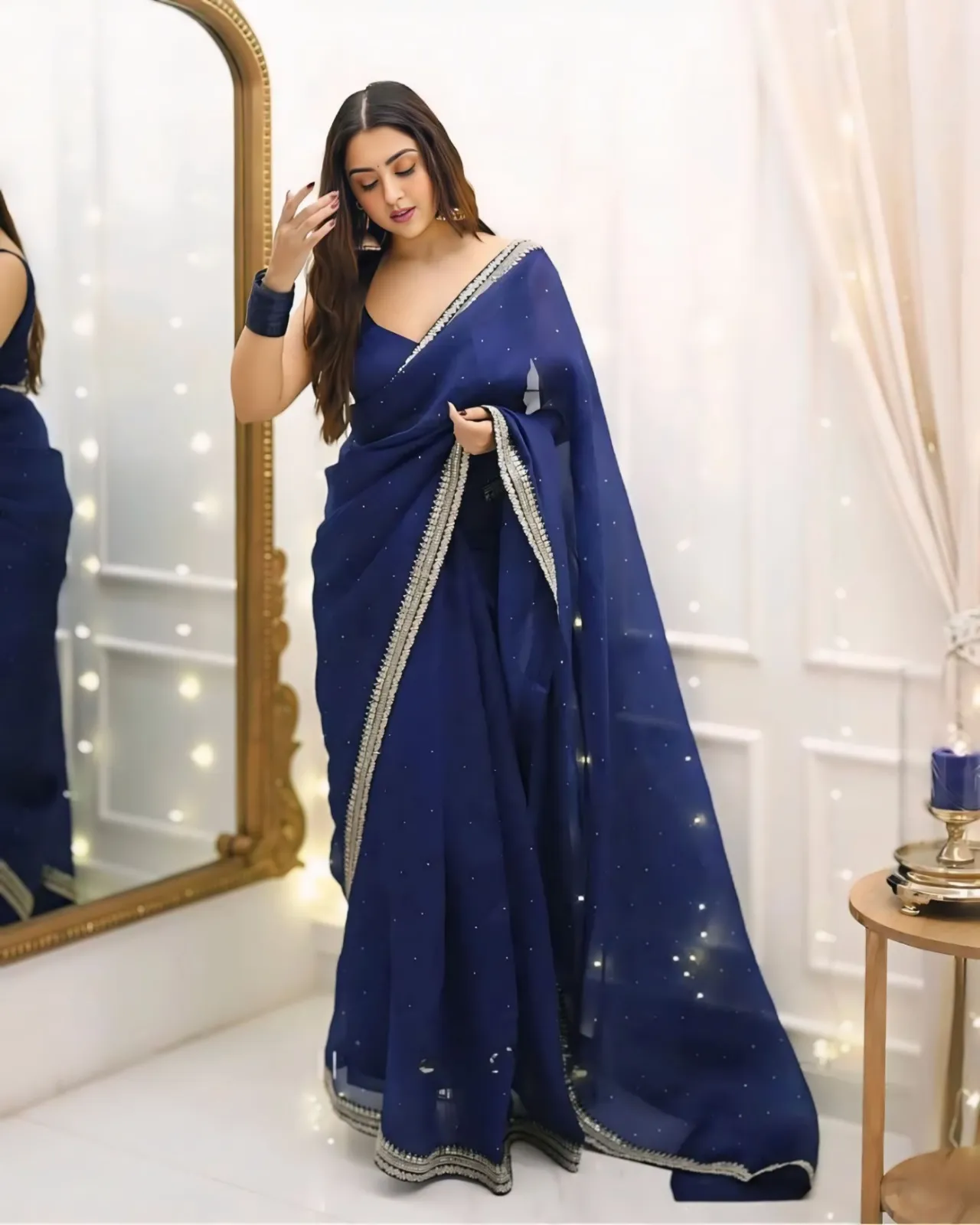 Diwali Wear Organza Border Readymade Saree - Image 4