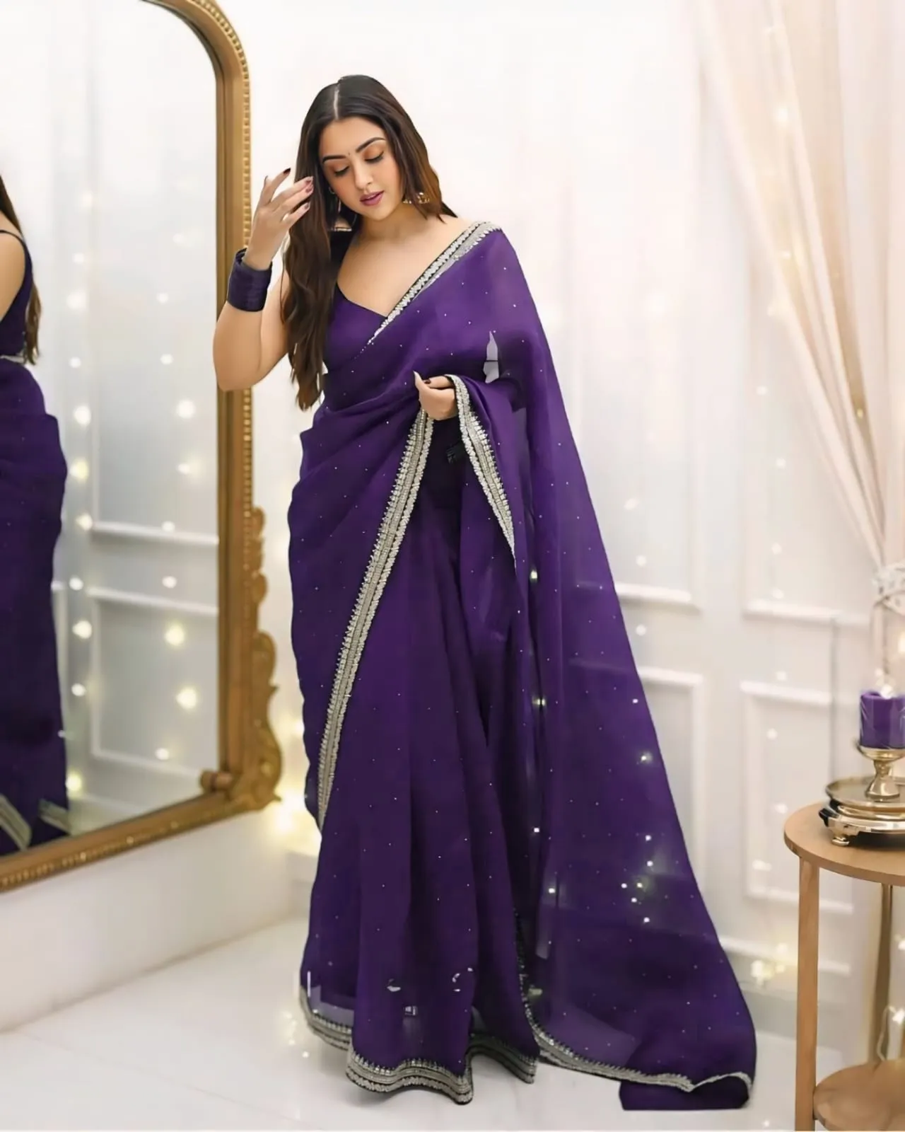 Diwali Wear Organza Border Readymade Saree - Image 6