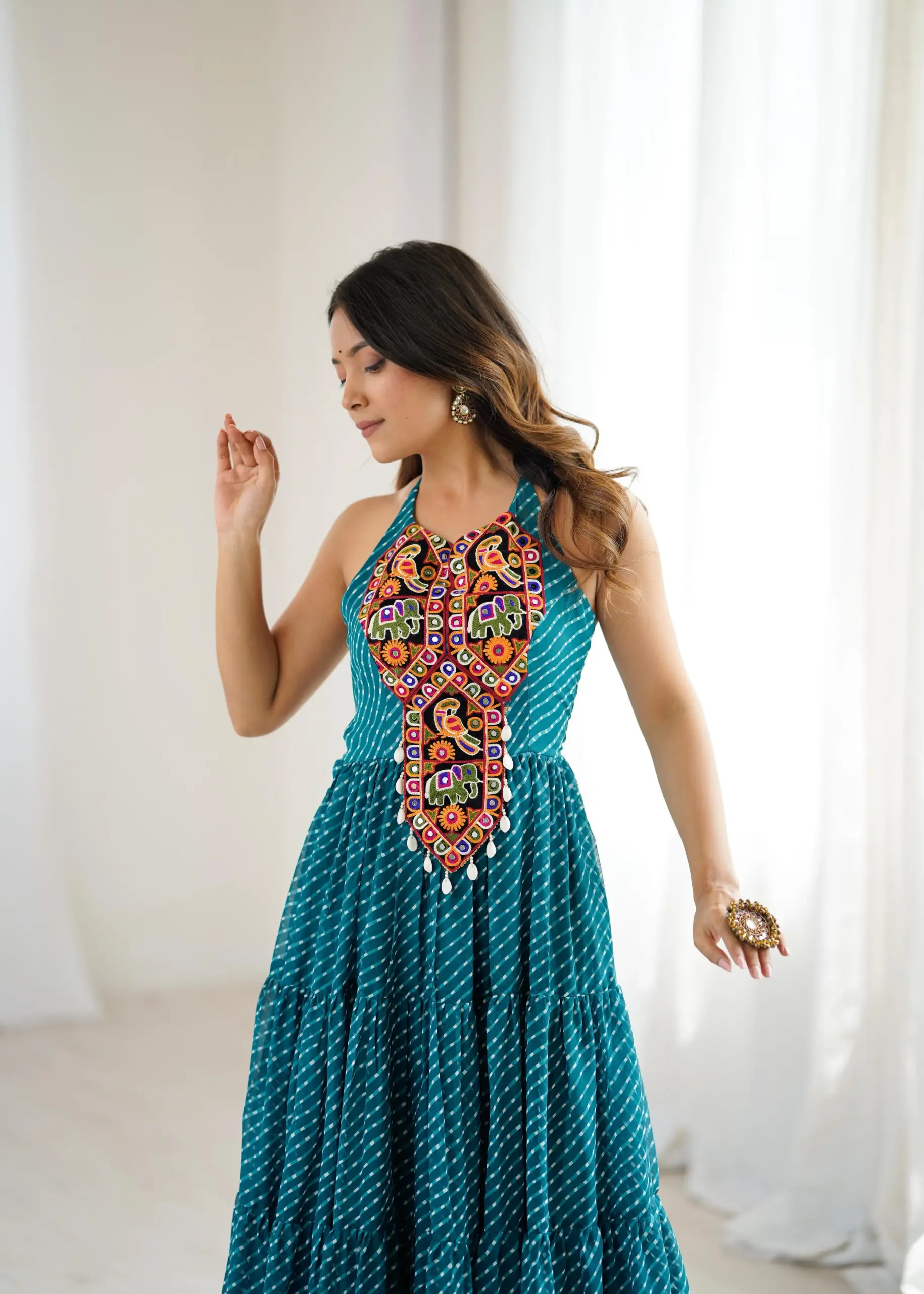 Fancy Deep Neck Navratri Gown - Image 3