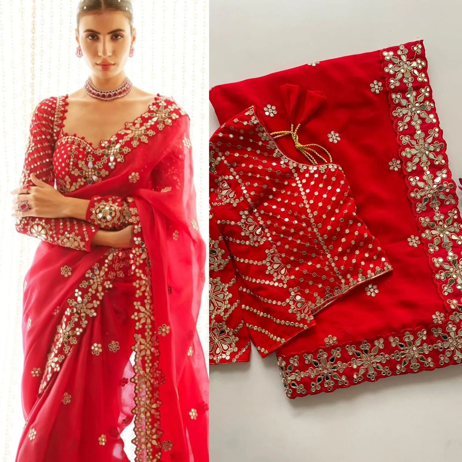 Fancy Red Saree For Karwa Chauth 2025 - Image 3