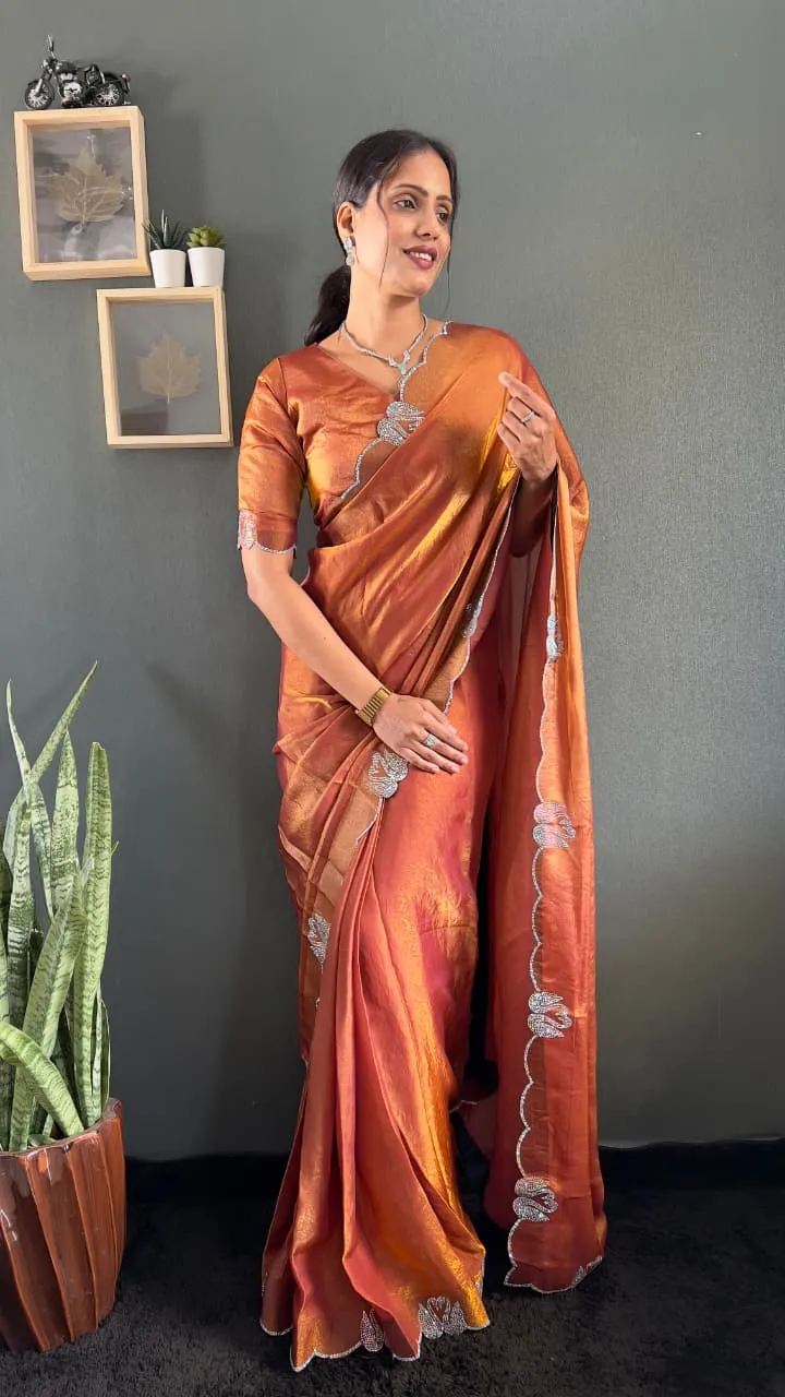 Festive Wear Readymade Saree with Diamond work - Image 13