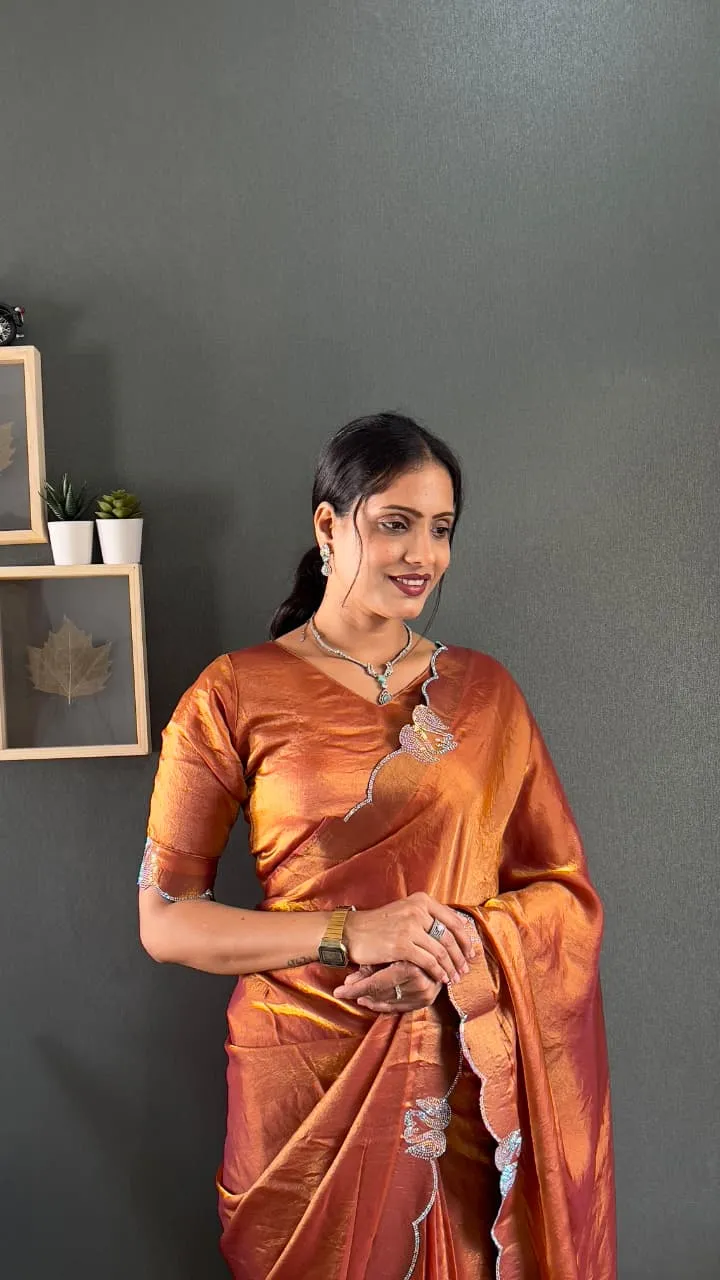 Festive Wear Readymade Saree with Diamond work - Image 2