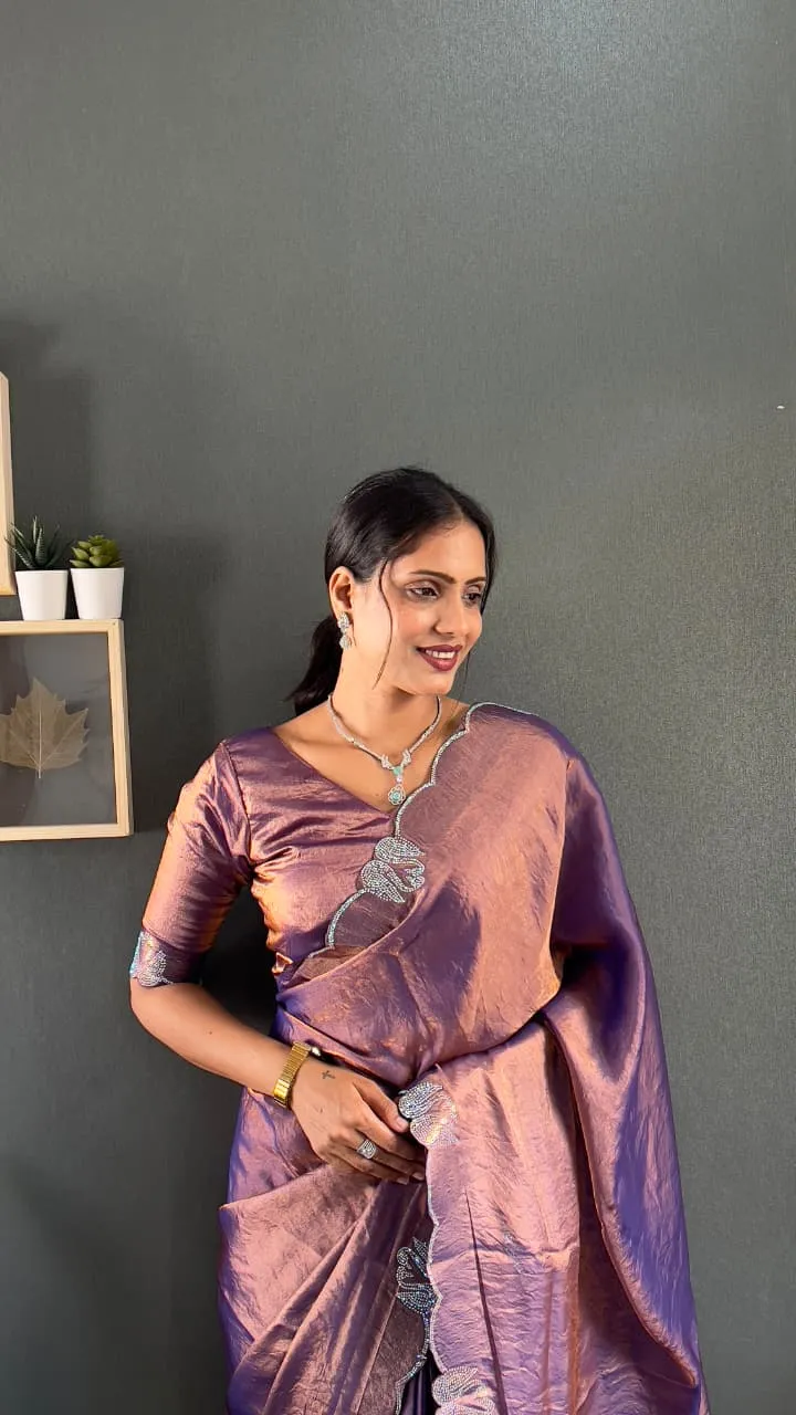 Festive Wear Readymade Saree with Diamond work - Image 5