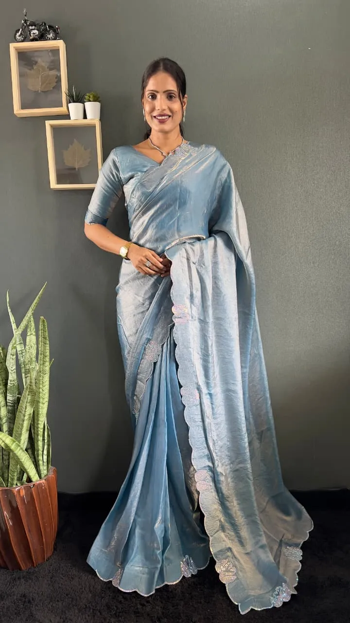 Festive Wear Readymade Saree with Diamond work - Image 7