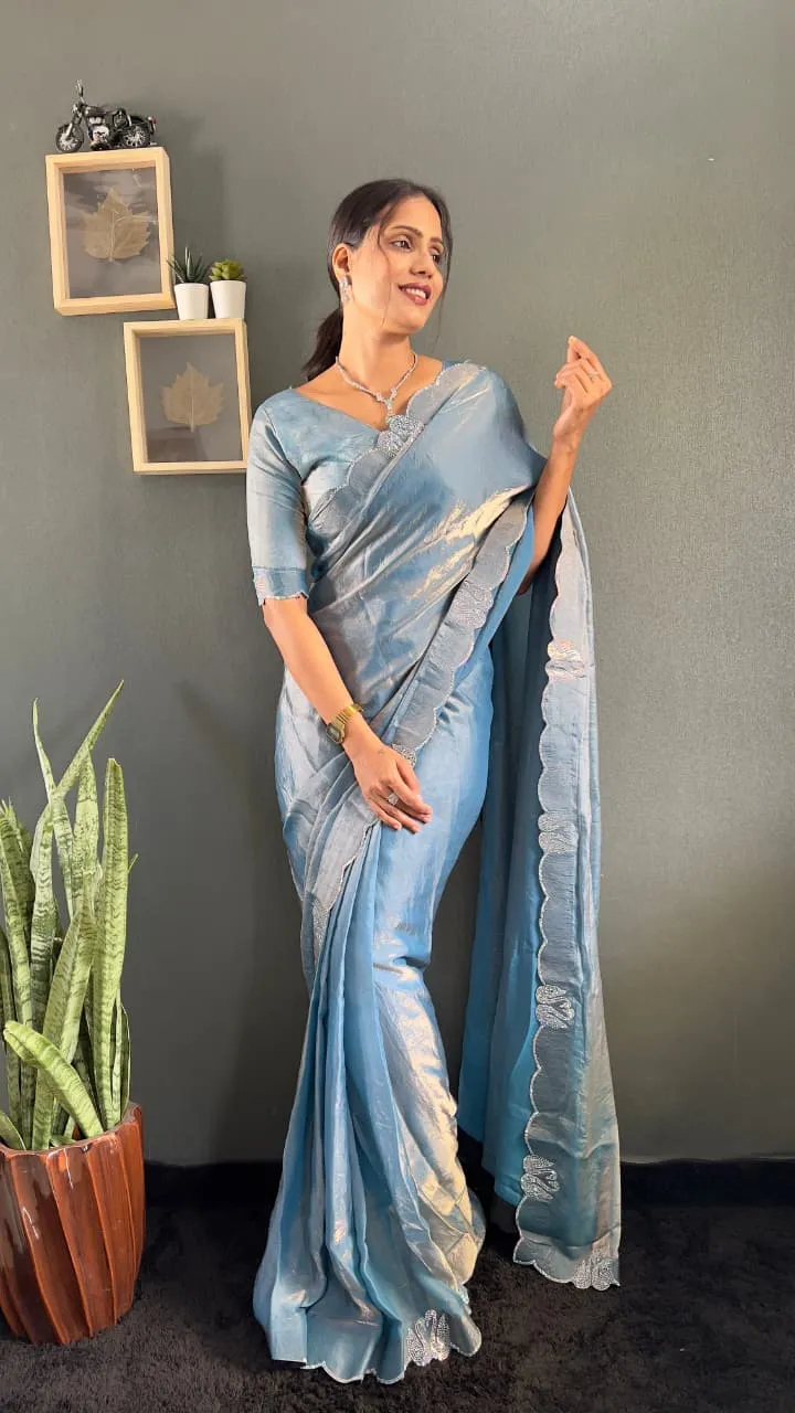 Festive Wear Readymade Saree with Diamond work - Image 9