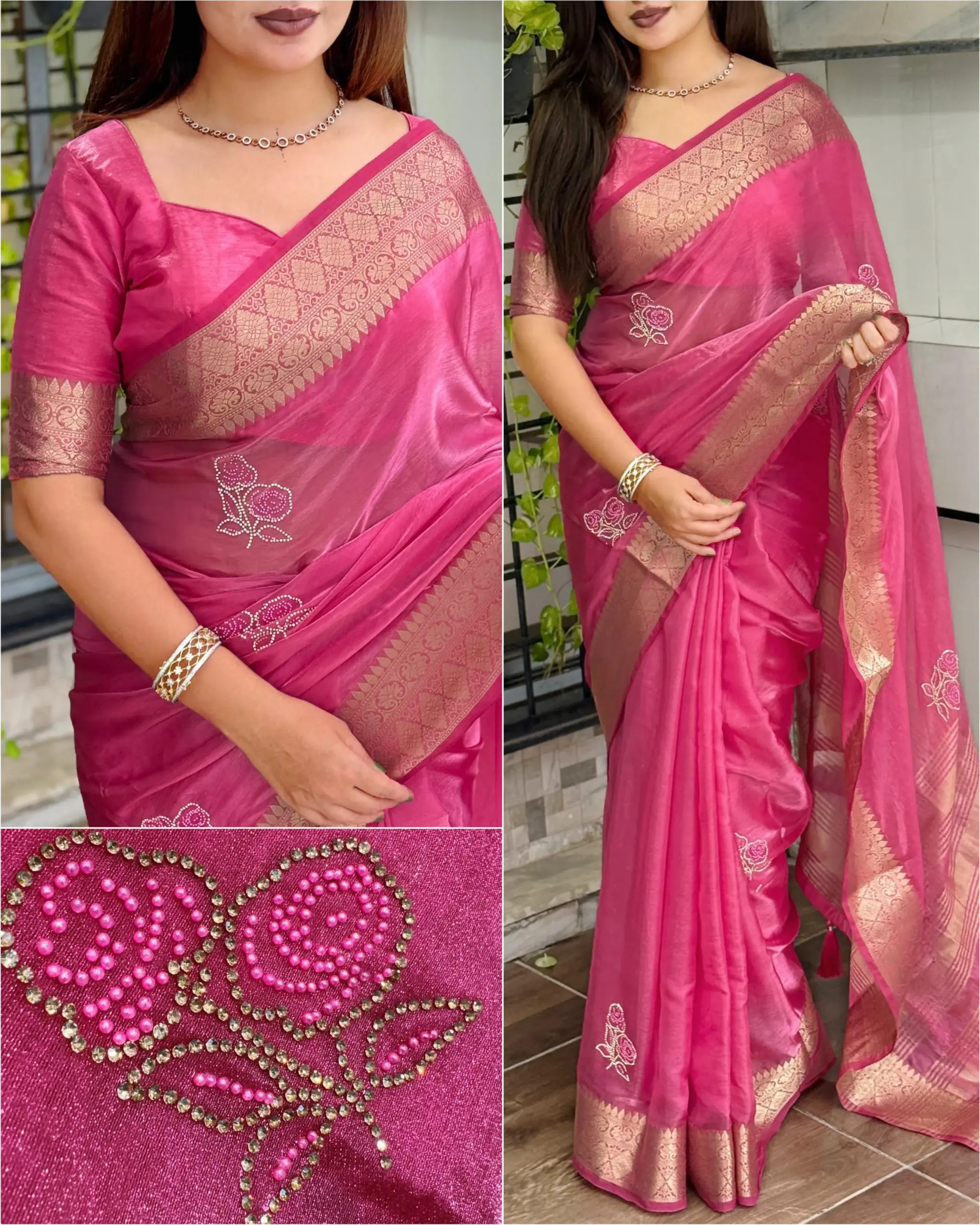 Festive Wear Savroski Work Saree