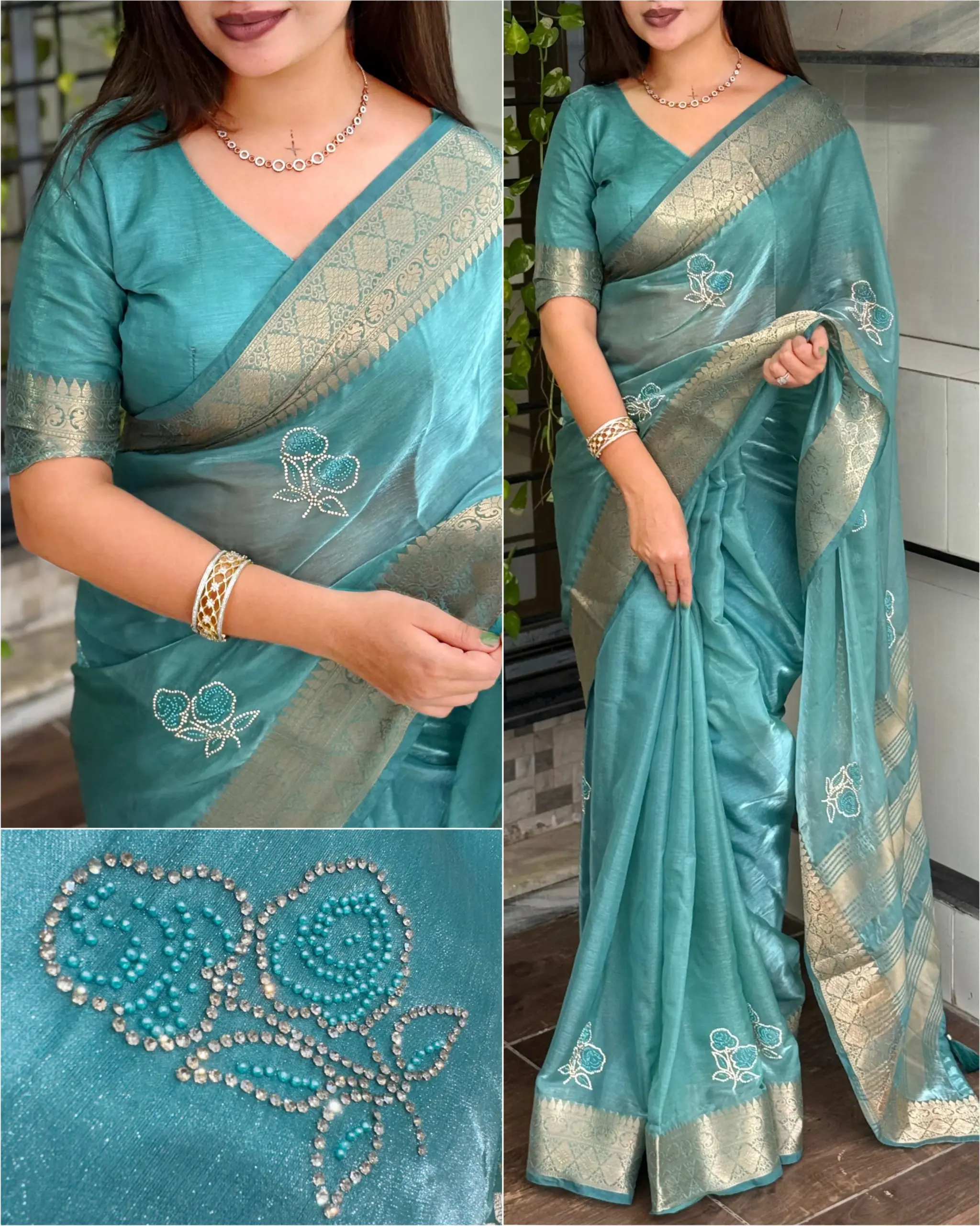 Festive Wear Savroski Work Saree - Image 5