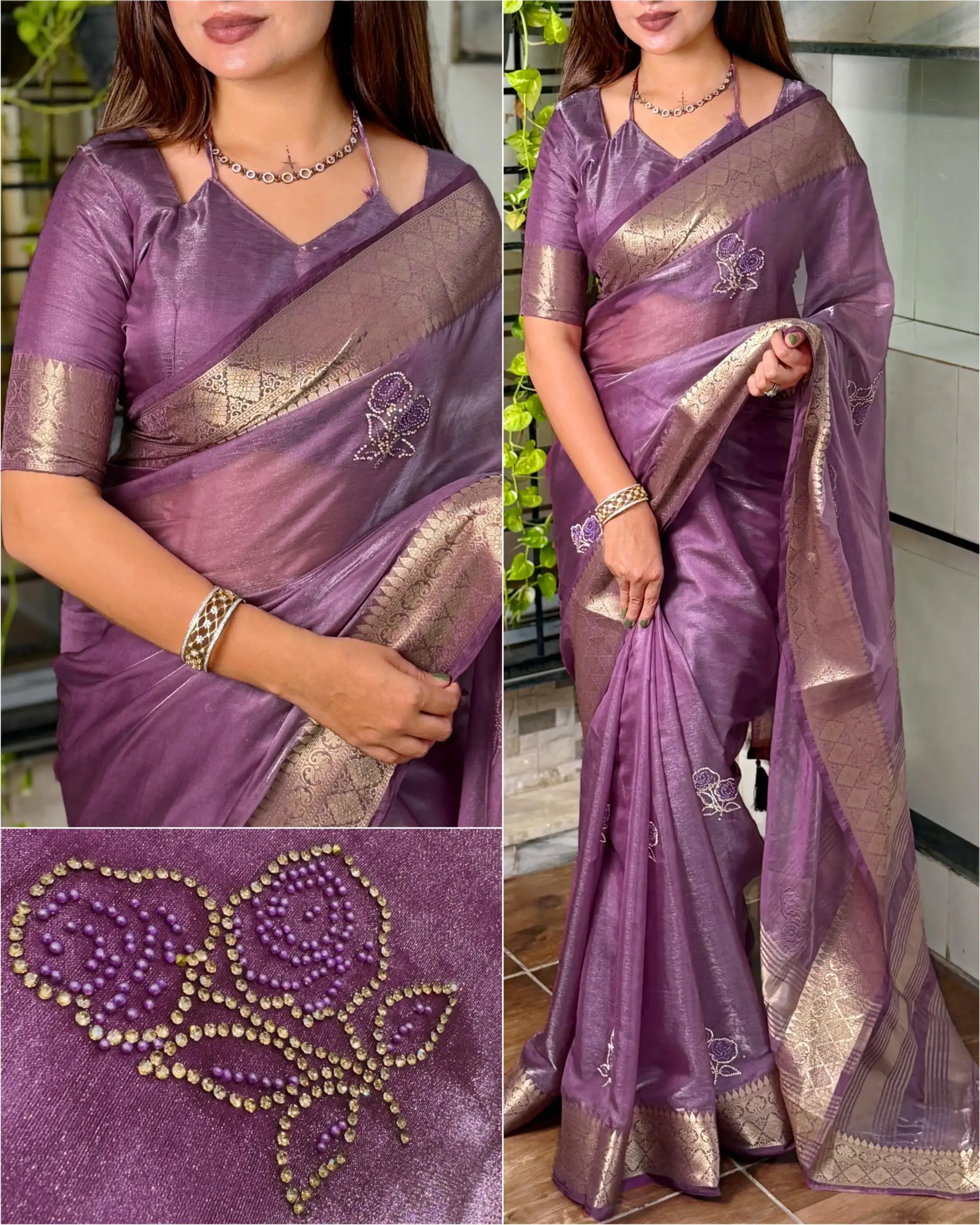 Festive Wear Savroski Work Saree - Image 6