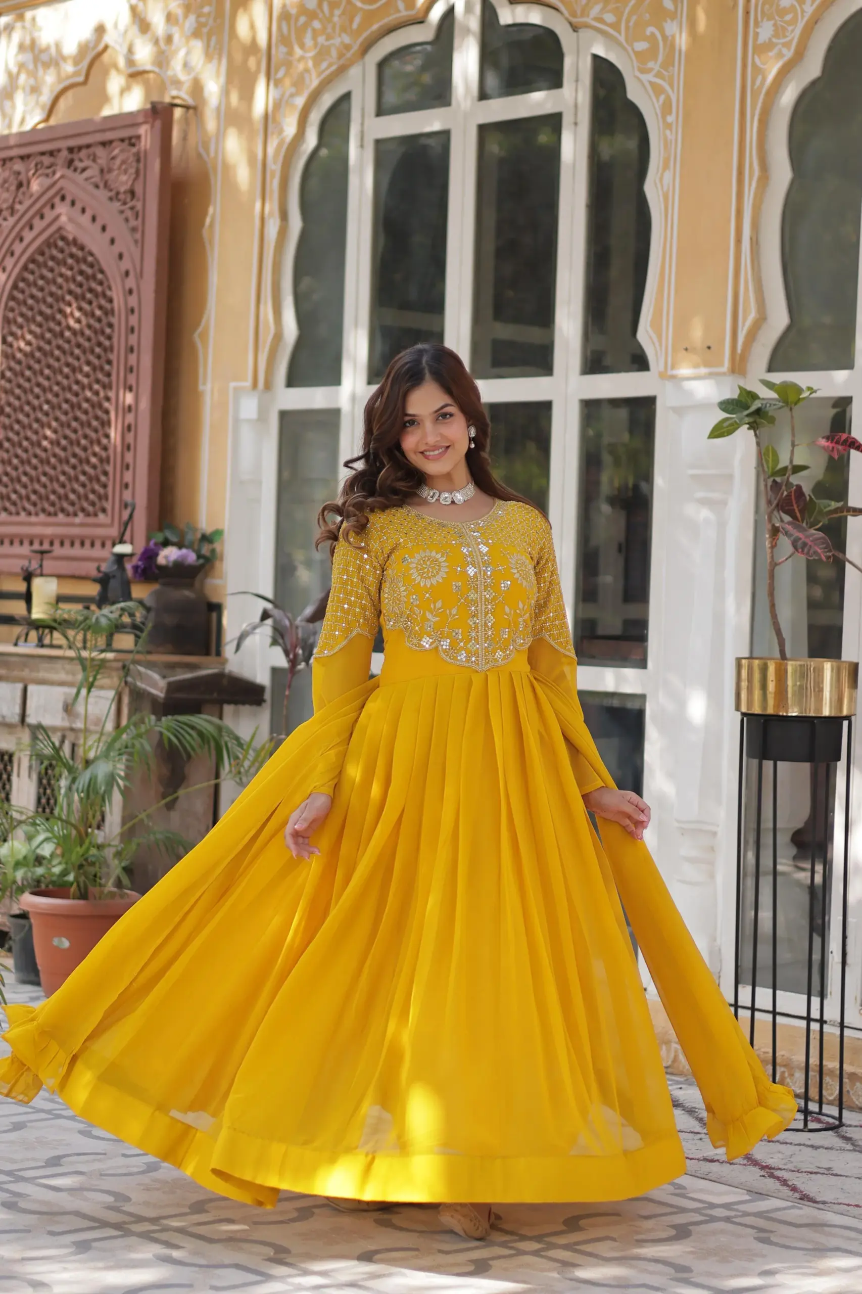 Haldi Function Specila Yellow Anarkali Gown - Image 2