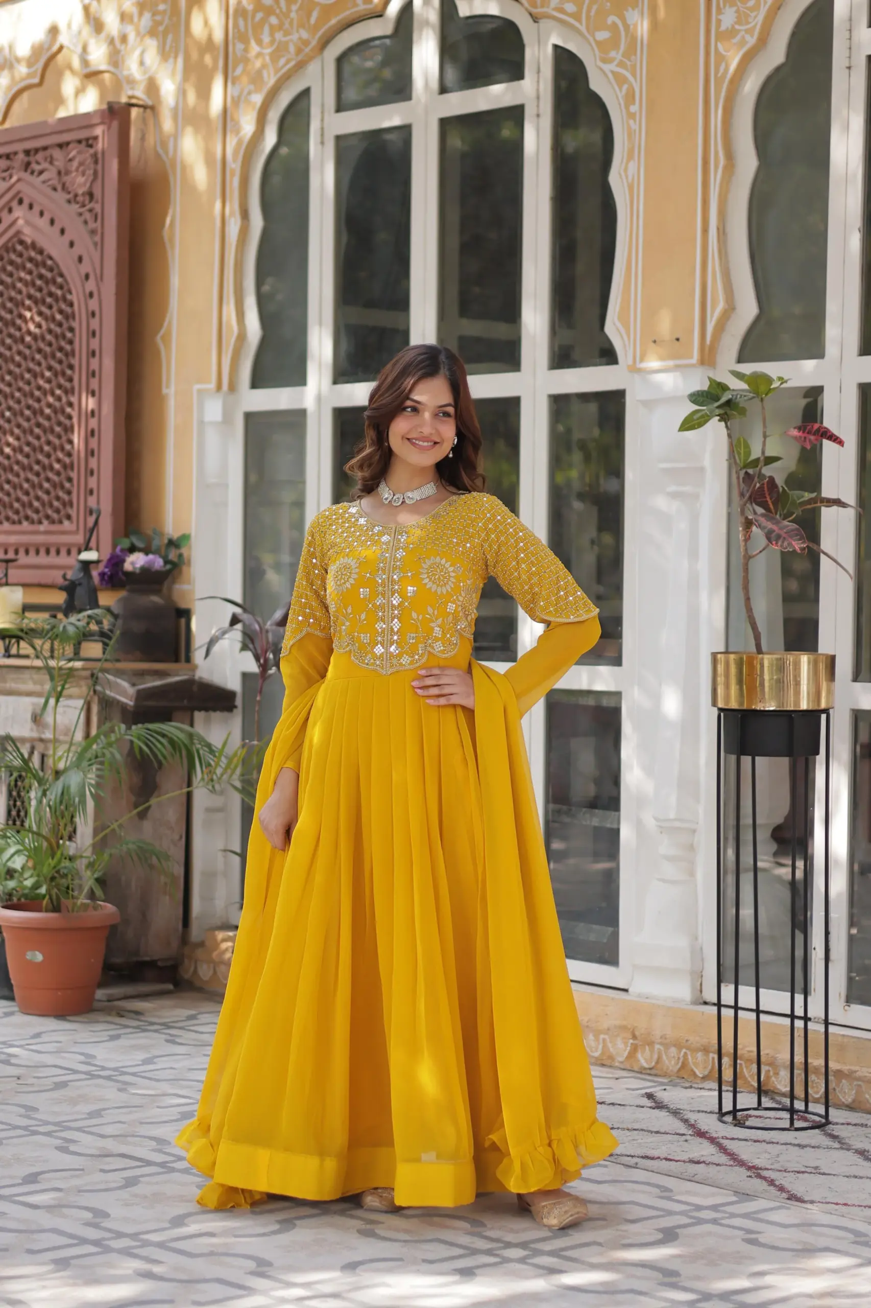 Haldi Function Specila Yellow Anarkali Gown - Image 3