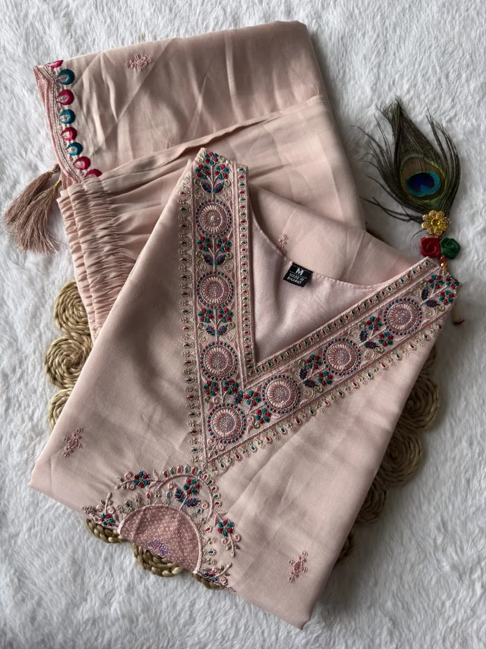 Light Peach Color 3 Piece Kurti Set