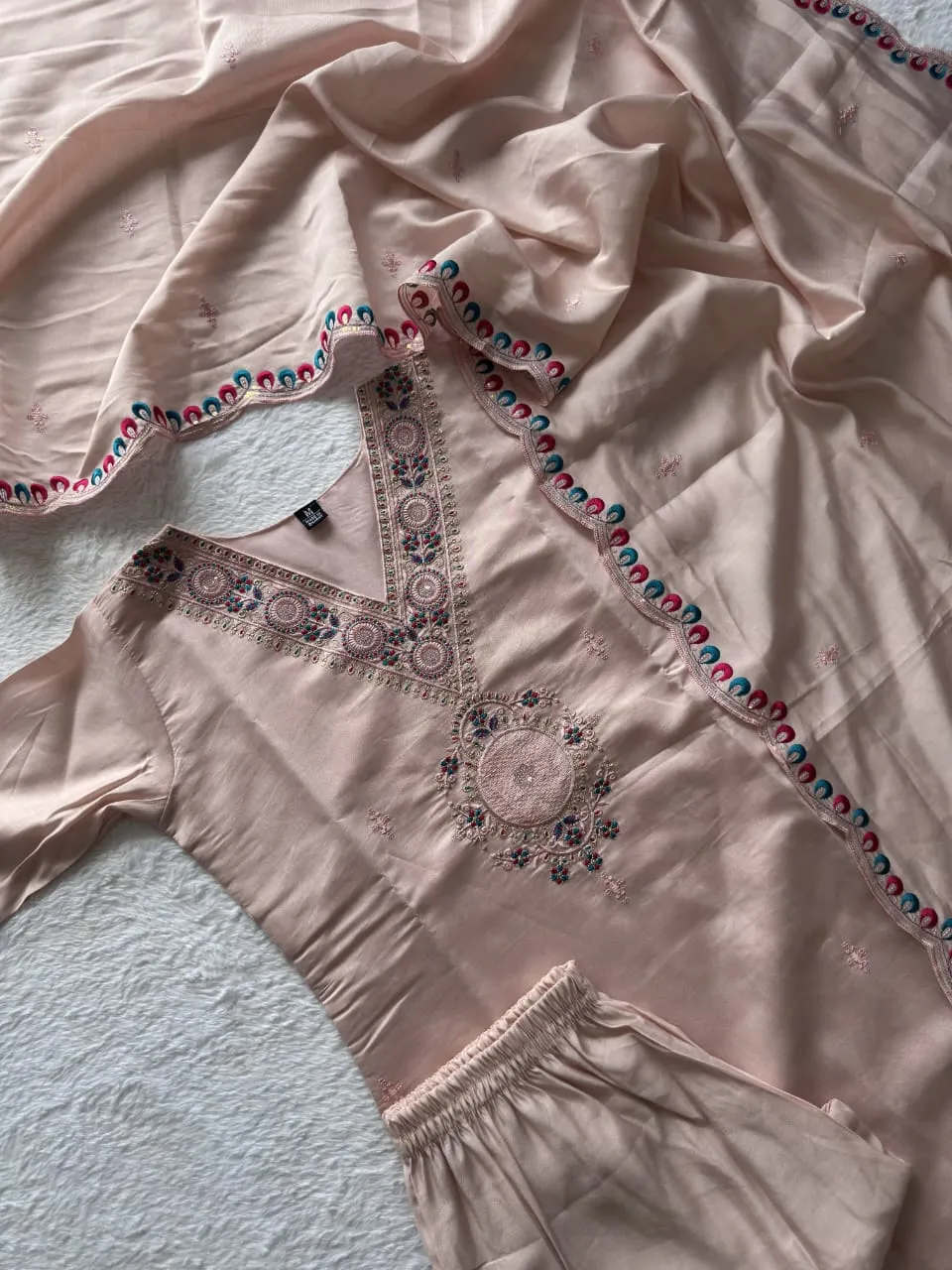 Light Peach Color 3 Piece Kurti Set - Image 3