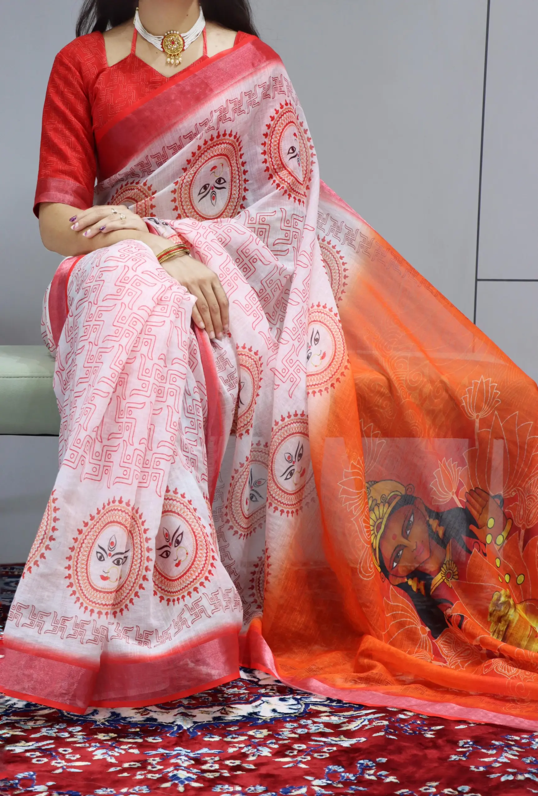 Linen Sarees For Durga Pooja 2025 Design - Image 3