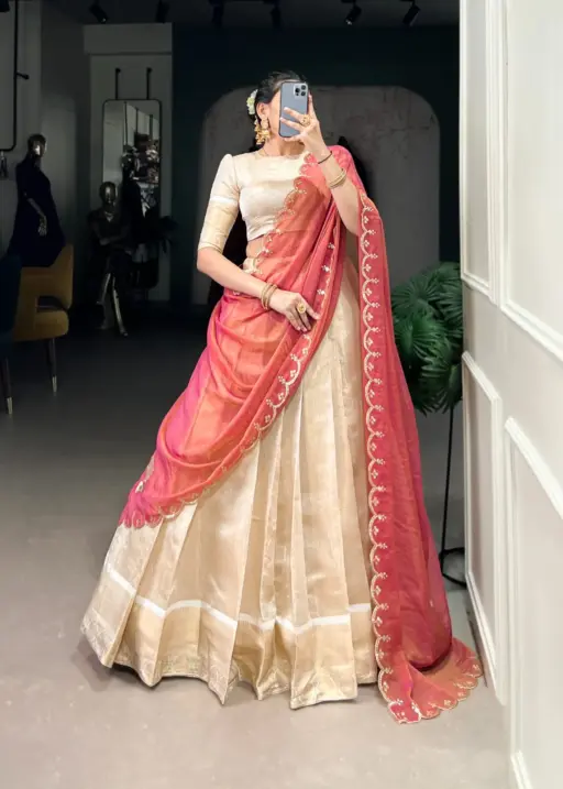 Off White Half Saree Lehenga Choli