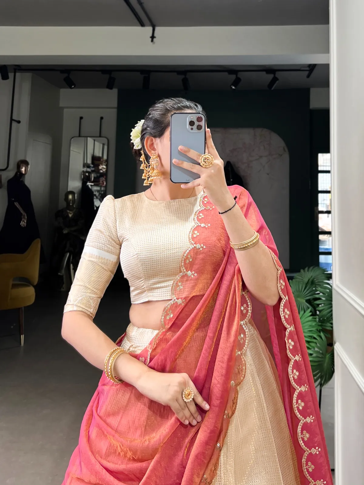 Off White Half Saree Lehenga Choli - Image 2