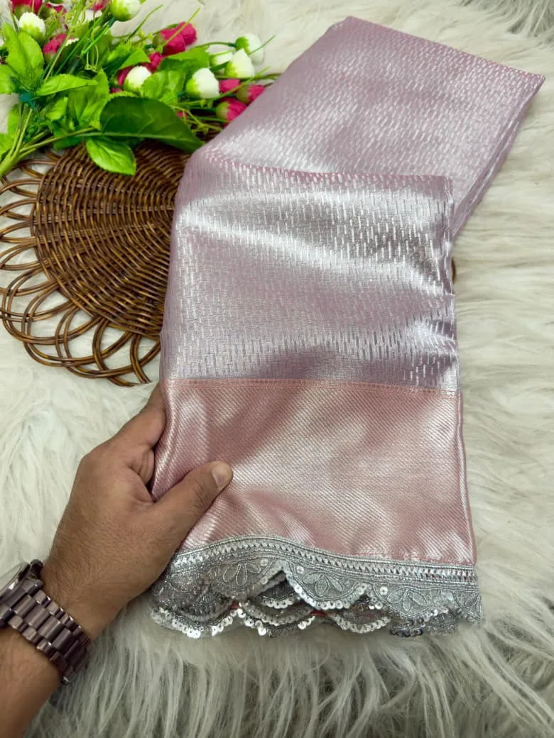 Pastel Pink Banarasi Tissue Silk Saree