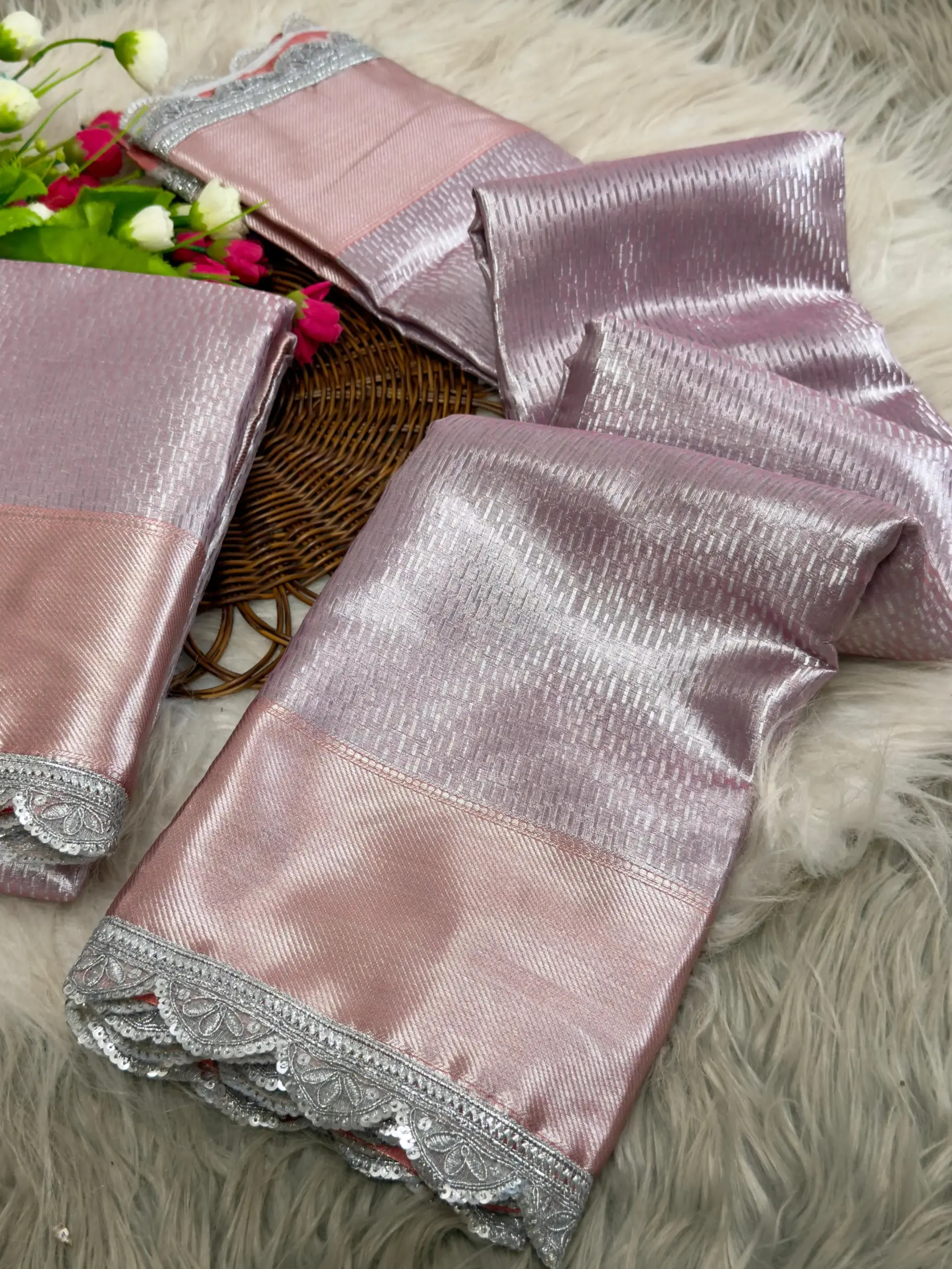 Pastel Pink Banarasi Tissue Silk Saree - Image 2