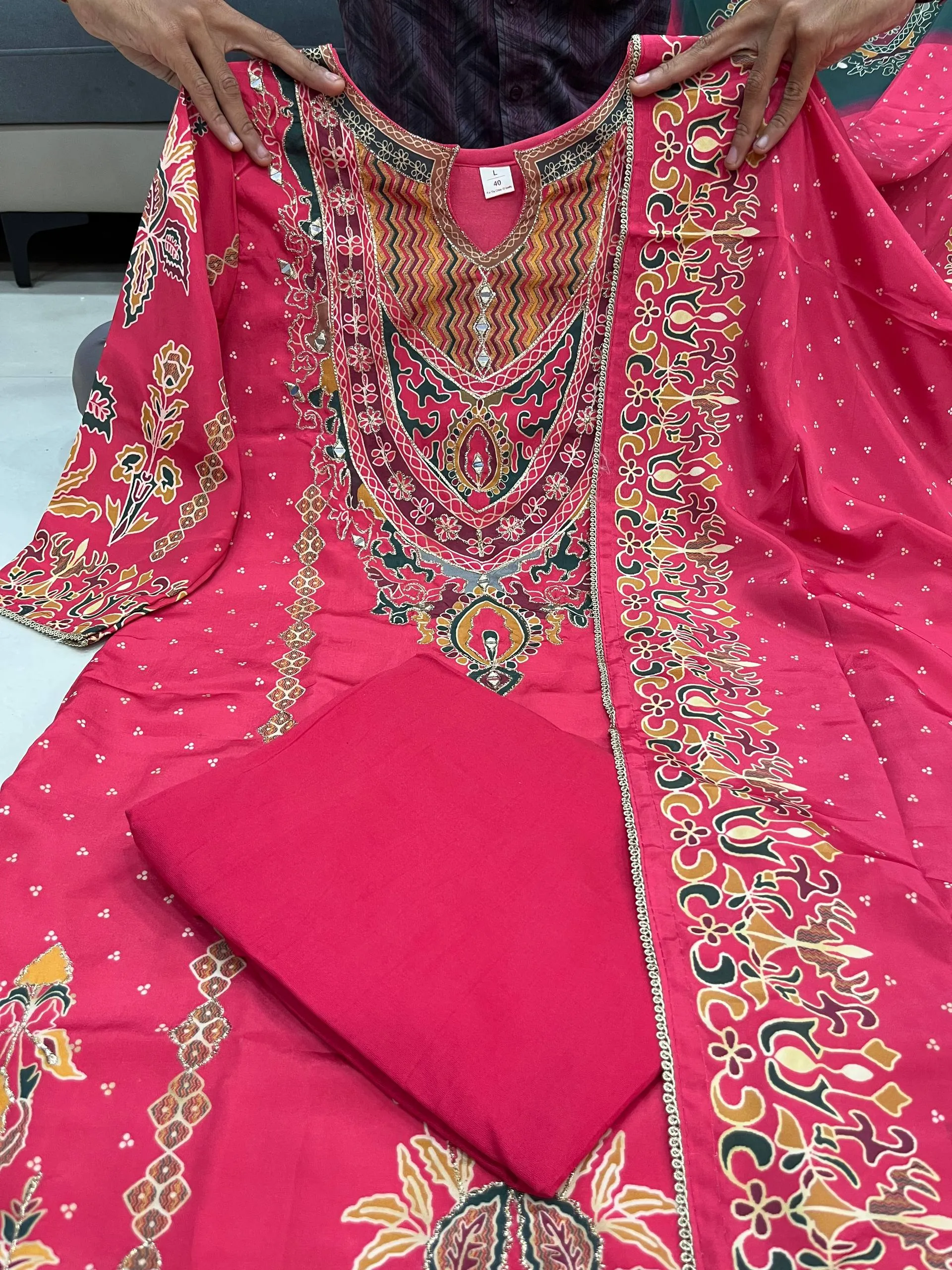 Premium Russian Silk Printed handwork Kurti Set - Image 2