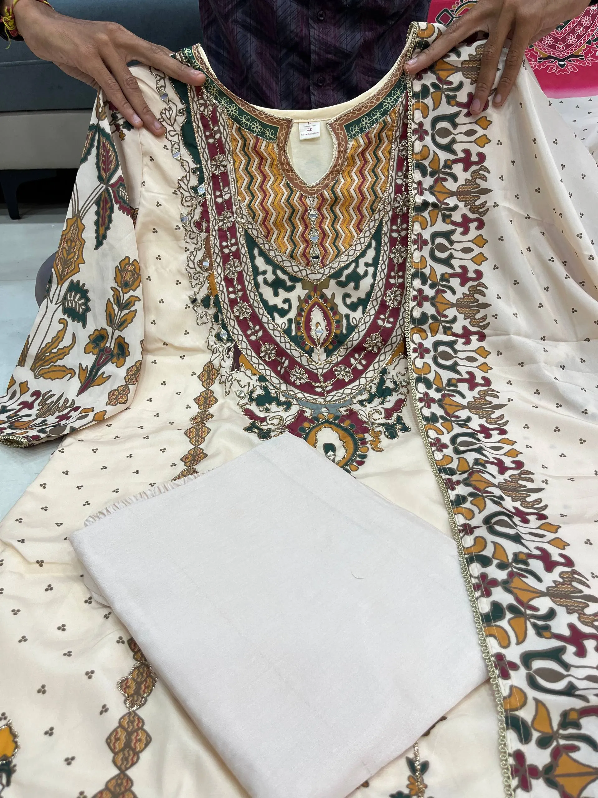 Premium Russian Silk Printed handwork Kurti Set - Image 5