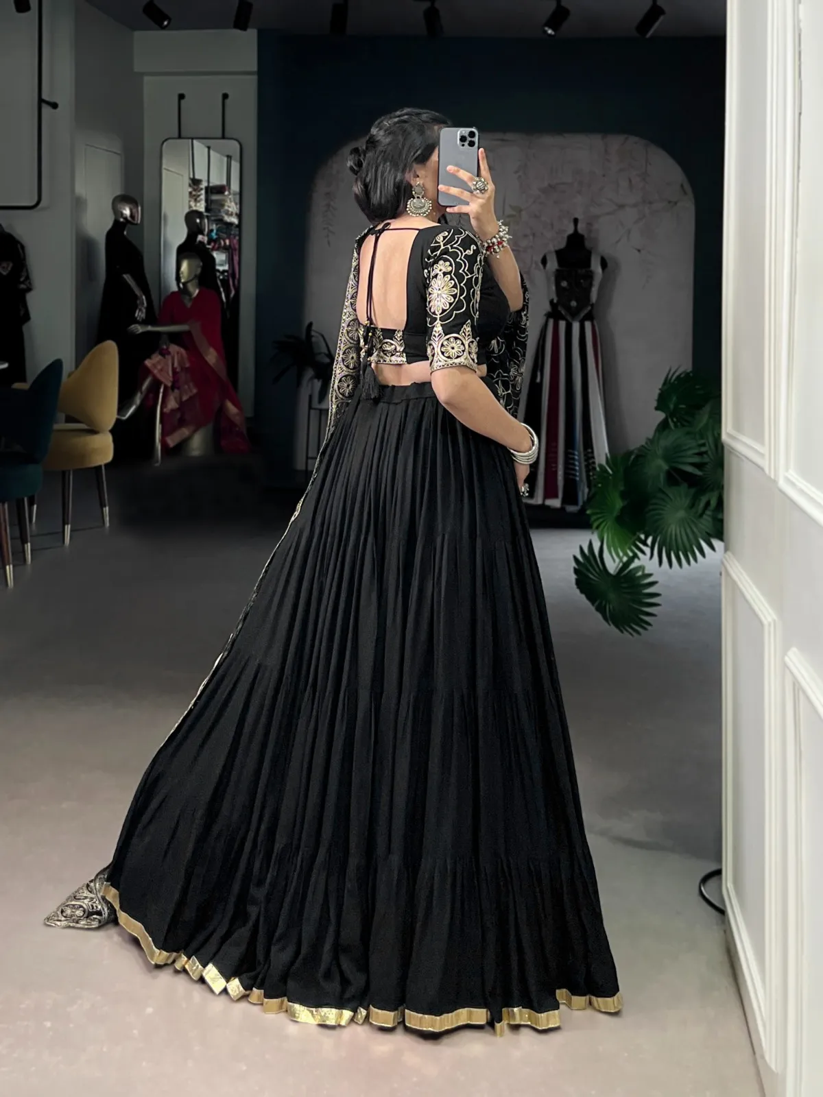 Pure Black Big Flair Lehenga Choli with Heavy Dupatta - Image 2