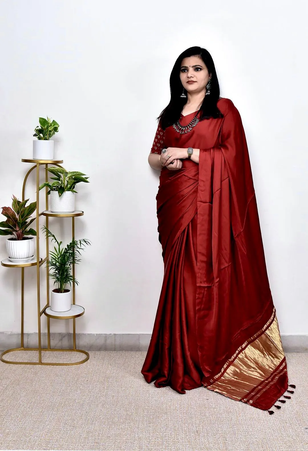 Pure Gaji Silk Plain Saree For Festive Season - Image 10