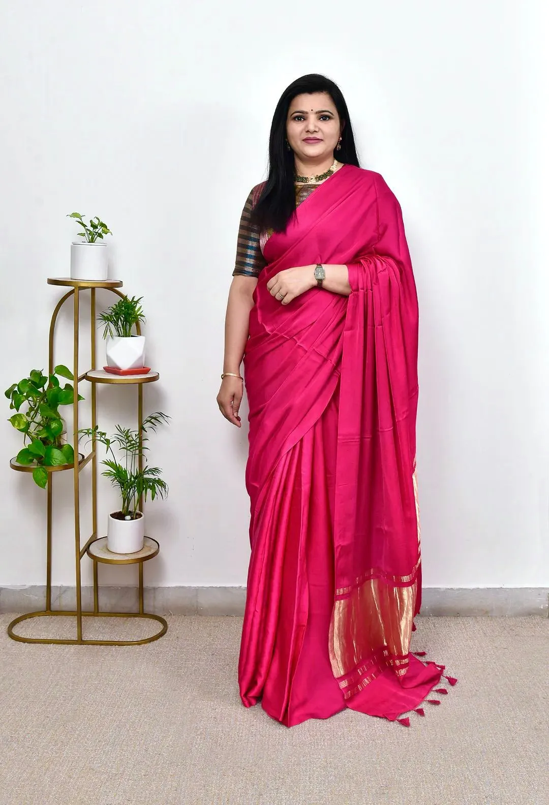 Pure Gaji Silk Plain Saree For Festive Season - Image 6