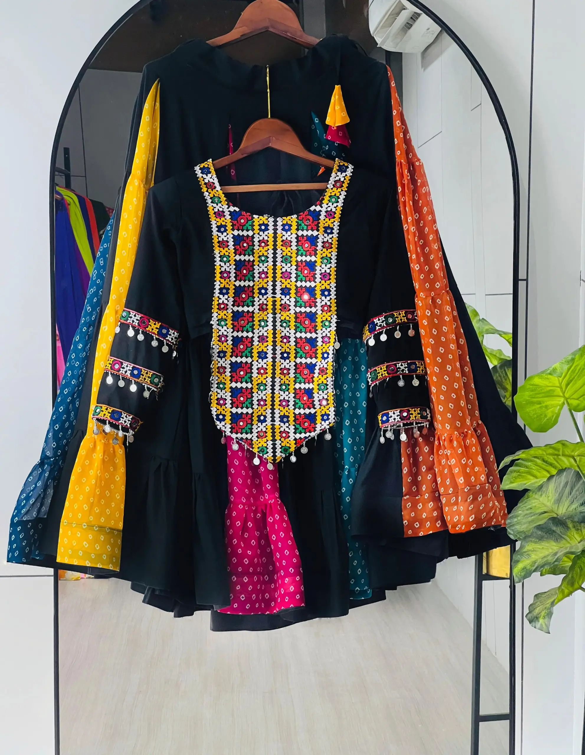 Pure Rayon Multi Color Navratri Chaniya with long Blouse - Image 2
