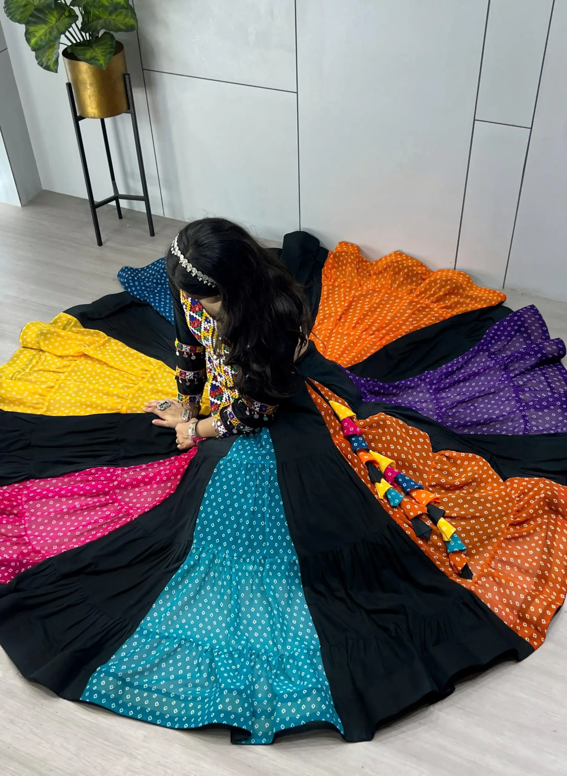 Pure Rayon Multi Color Navratri Chaniya with long Blouse - Image 3