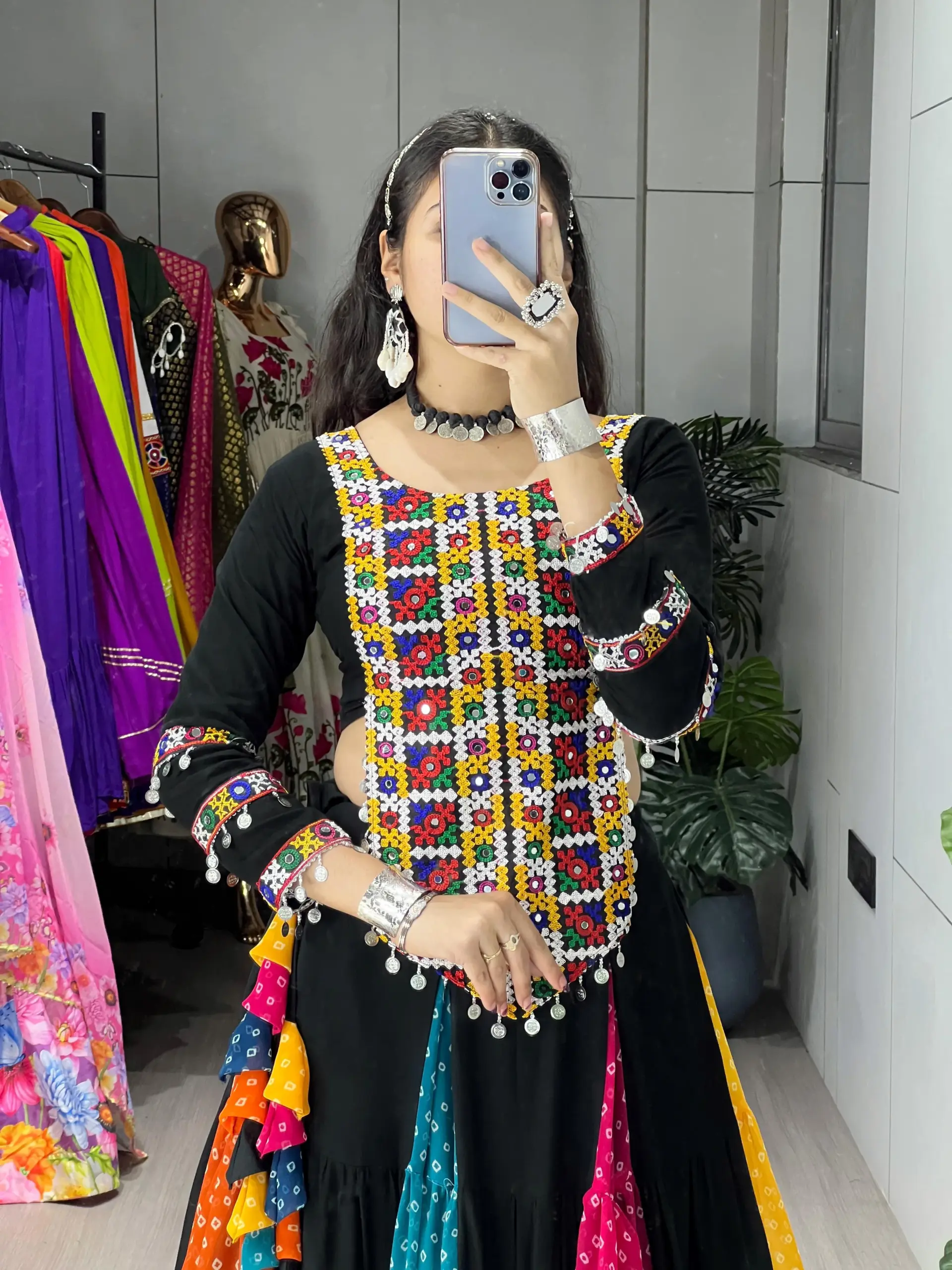 Pure Rayon Multi Color Navratri Chaniya with long Blouse - Image 4